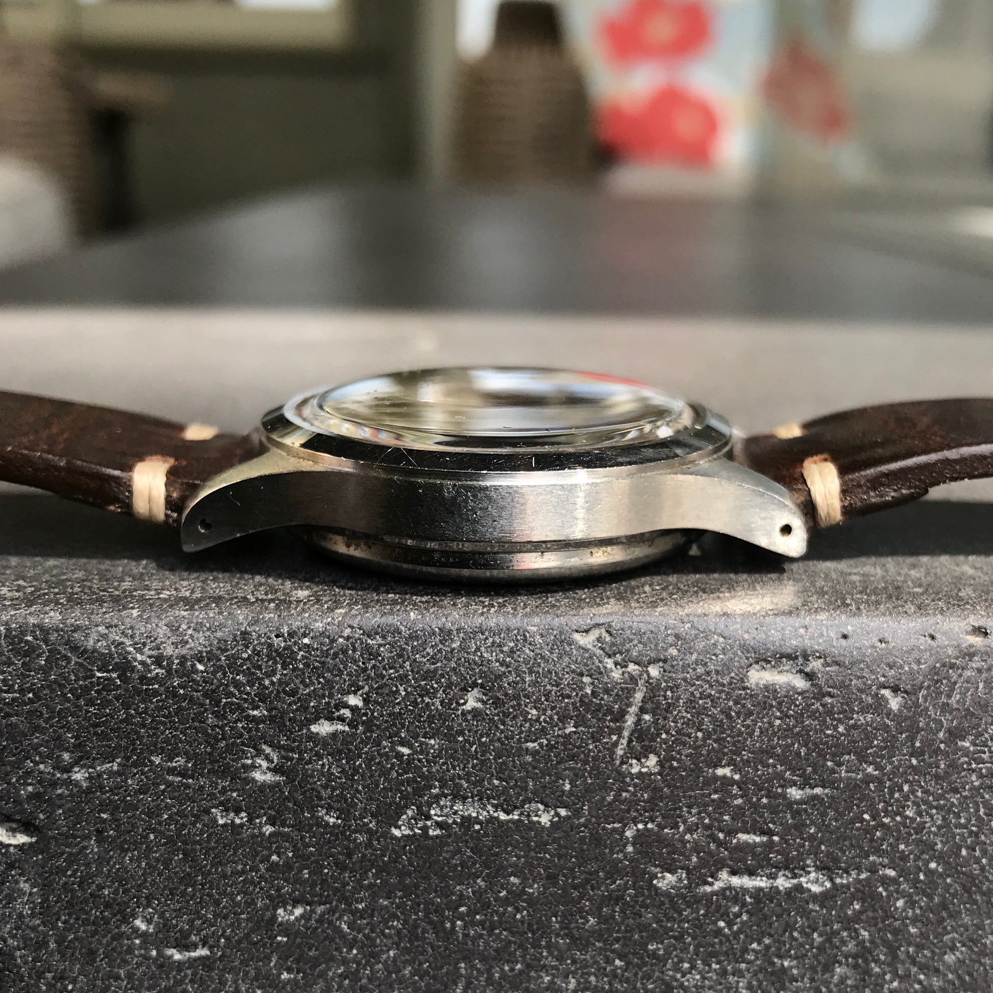 Vintage Croton Clamshell Steel Chronograph Caramel Patina Manual Wristwatch - Hashtag Watch Company