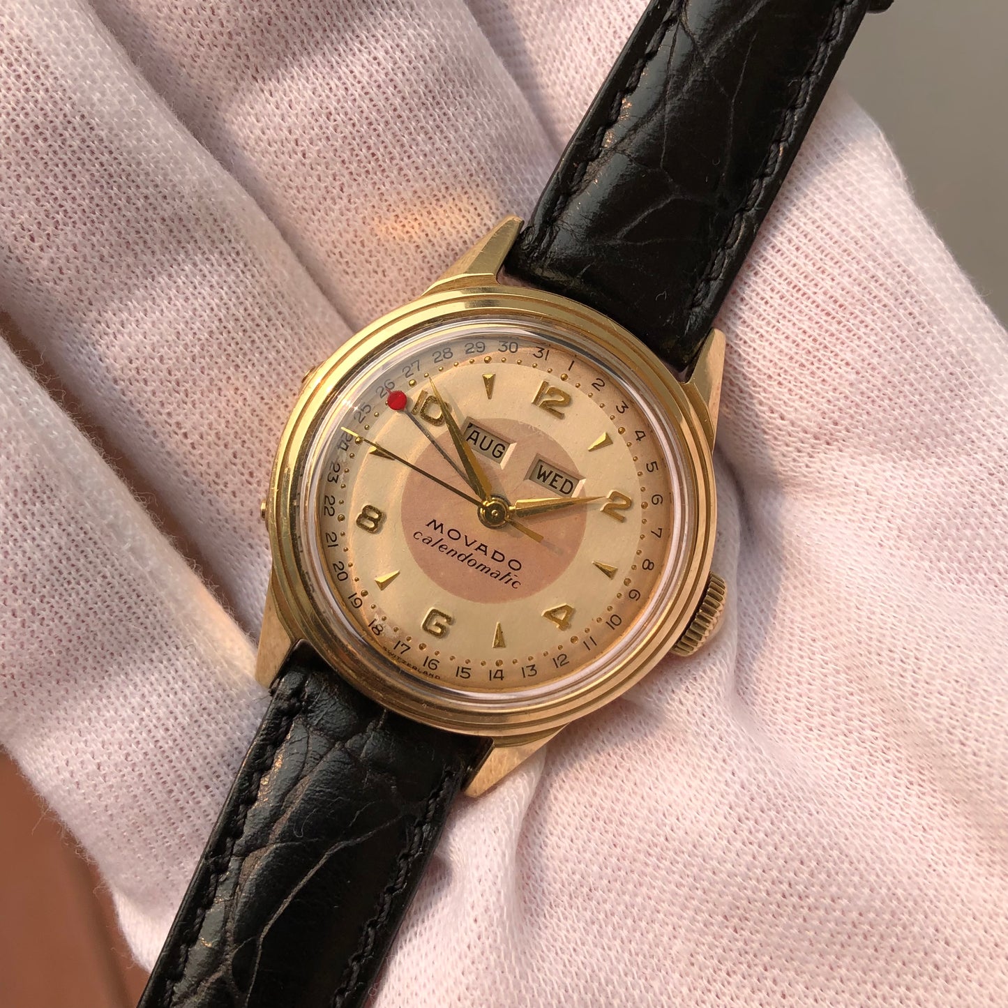 1950s Vintage Movado Calendomatic 46351 Triple Date 14K Yellow Gold Automatic Wristwatch - Hashtag Watch Company