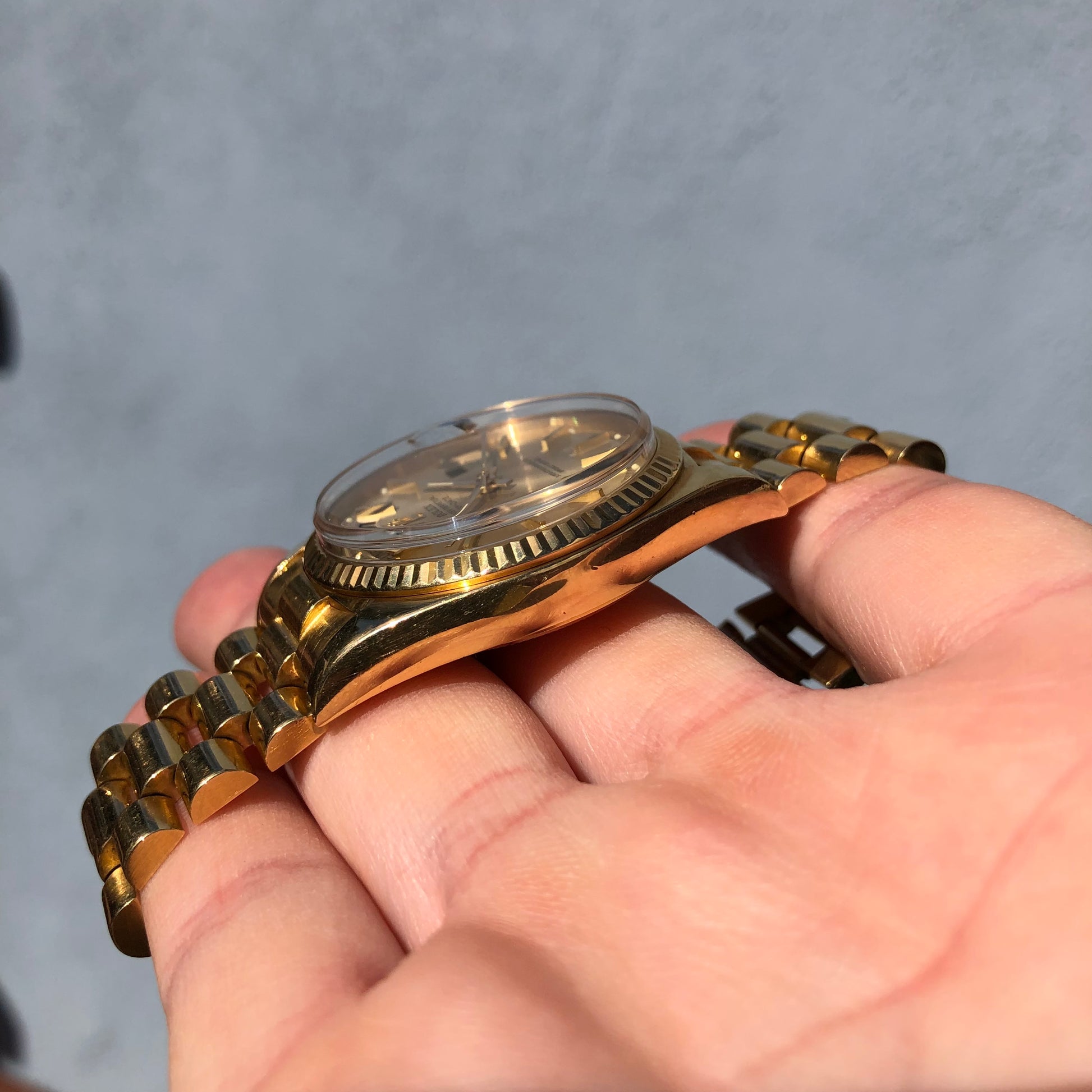 1972 Rolex President 1803 Day Date Yellow Gold Pie Pan Champagne Dial Wristwatch - Hashtag Watch Company