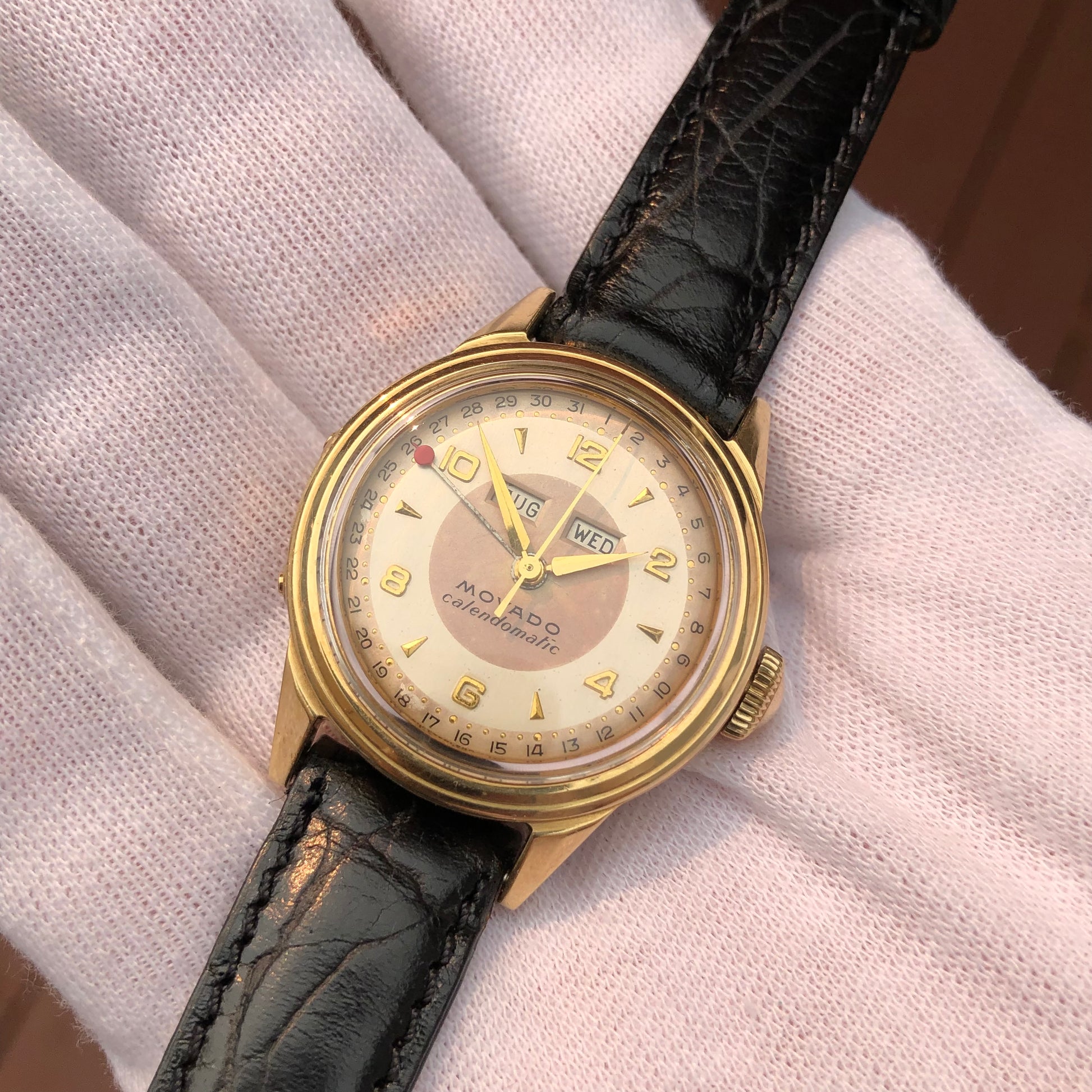 1950s Vintage Movado Calendomatic 46351 Triple Date 14K Yellow Gold Automatic Wristwatch - Hashtag Watch Company