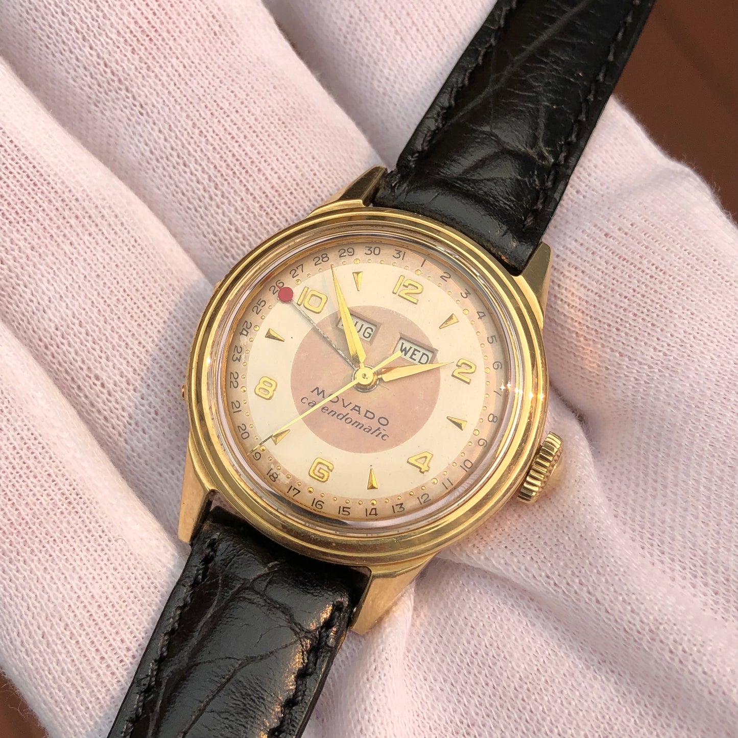 1950s Vintage Movado Calendomatic 46351 Triple Date 14K Yellow Gold Automatic Wristwatch - Hashtag Watch Company