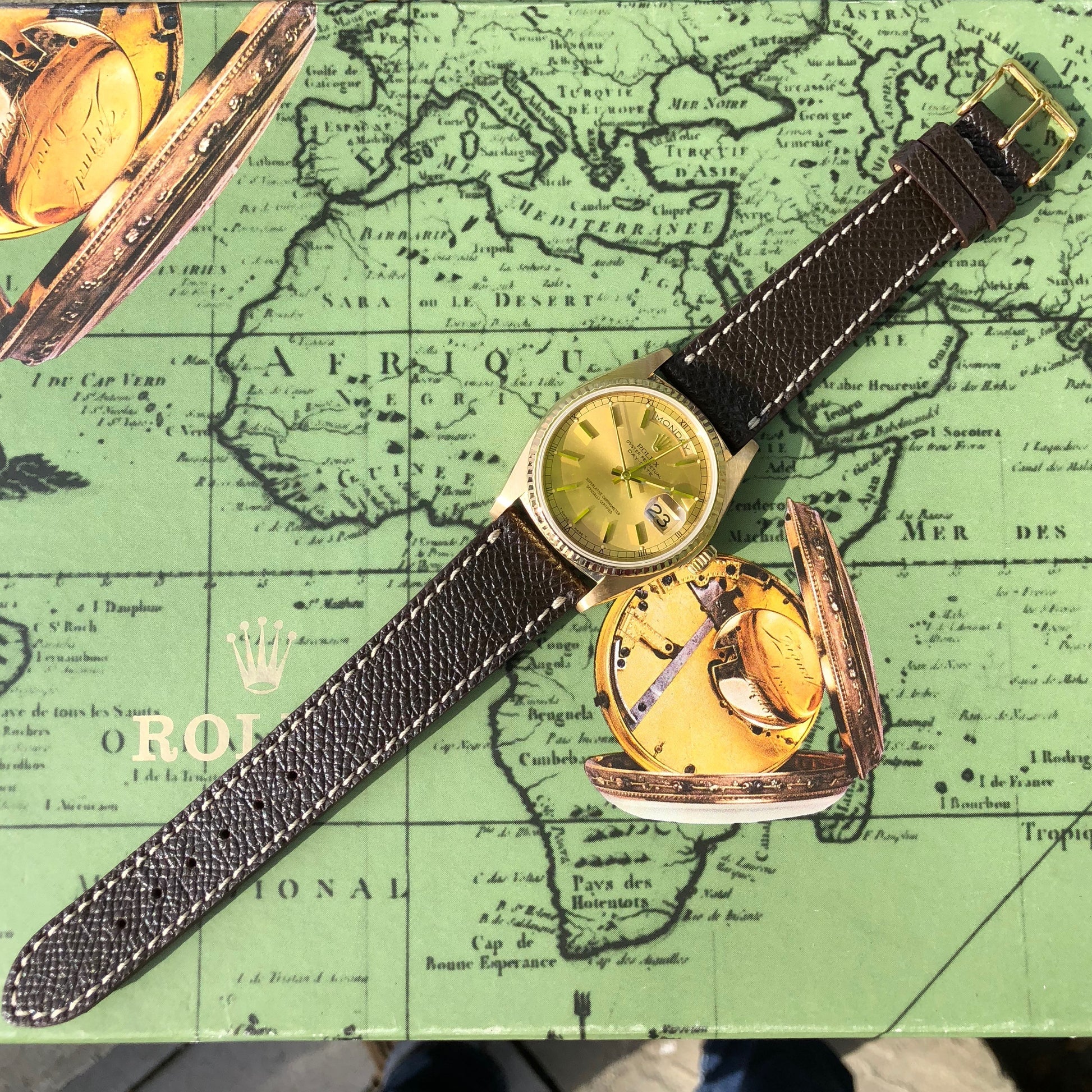 Rolex President 18038 Day Date 18K Yellow Gold Champagne Stick Circa 1983 Caliber 3055 Wristwatch - Hashtag Watch Company