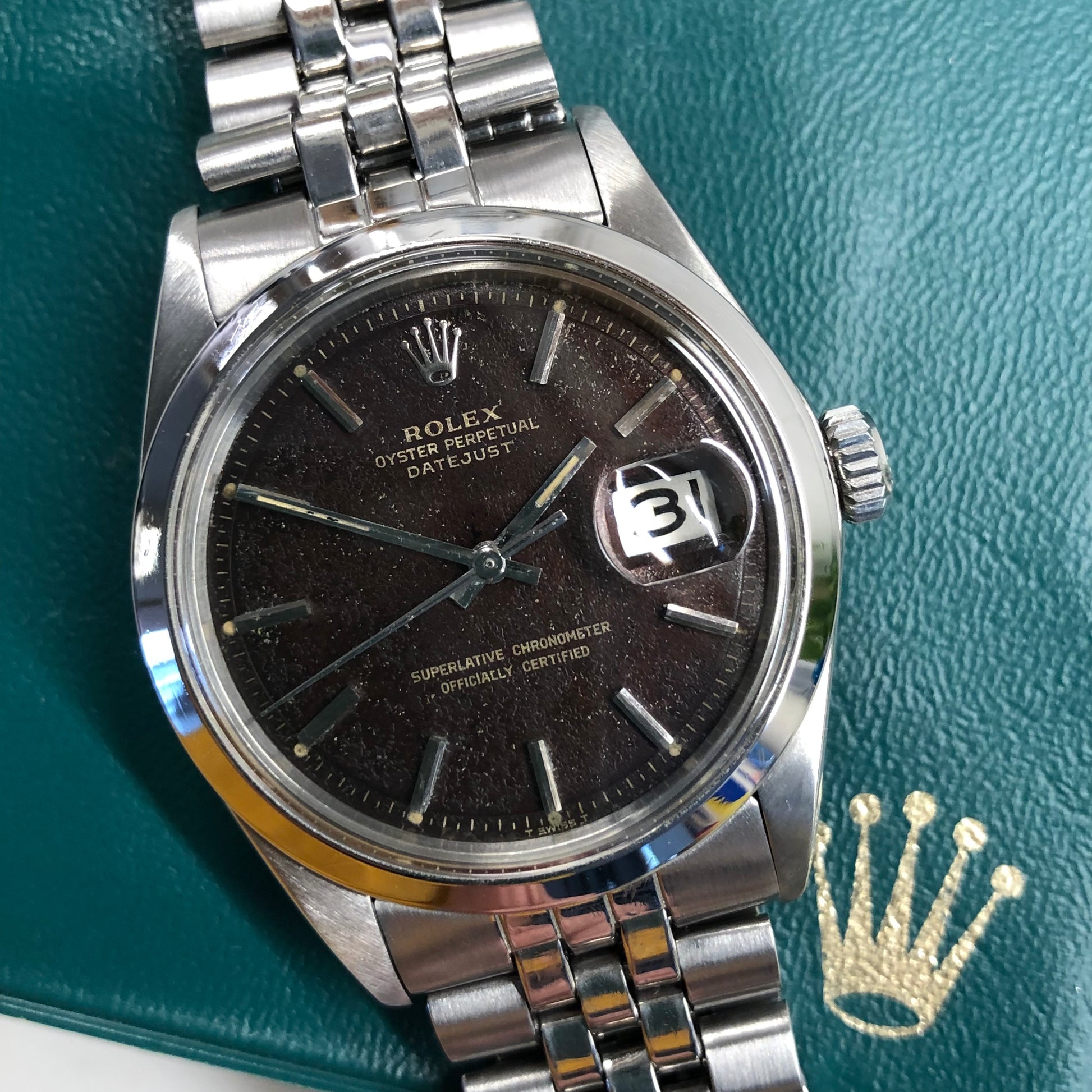 1971 Rolex Datejust 1600 Tropical Steel Jubilee Automatic Wristwatch with Box and Papes - Hashtag Watch Company