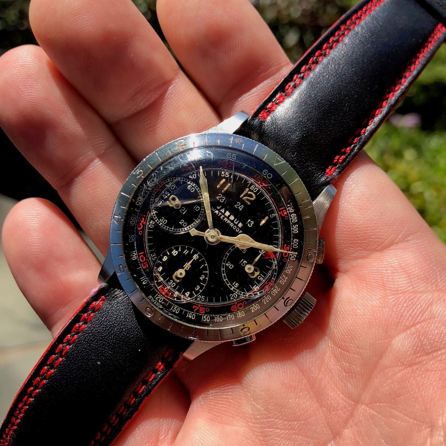 Vintage Jardur Bezelmeter 950 Waterproof Chronograph Valjoux 71 Pilots Wristwatch - Hashtag Watch Company