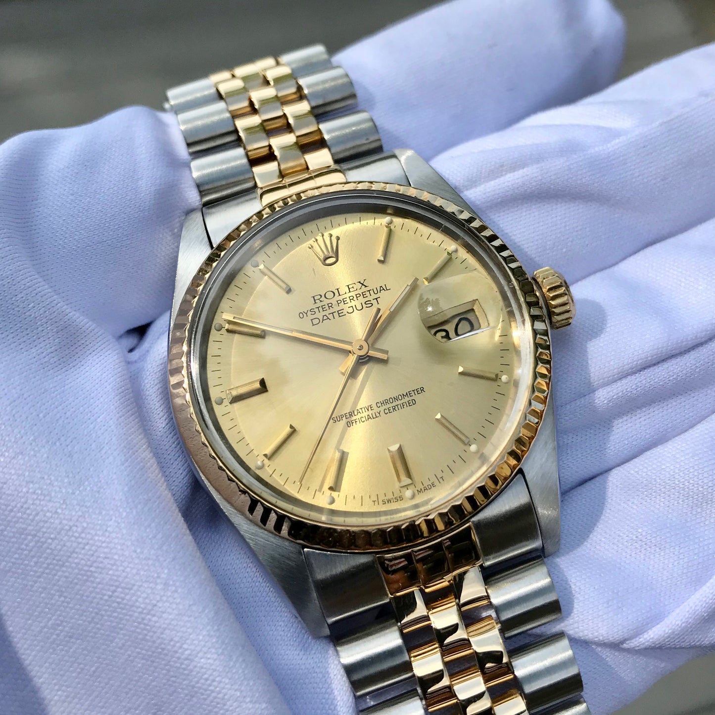 Vintage Rolex Datejust 16013 Two Tone Steel Gold Jubilee Wristwatch 1984 Box Papers - Hashtag Watch Company