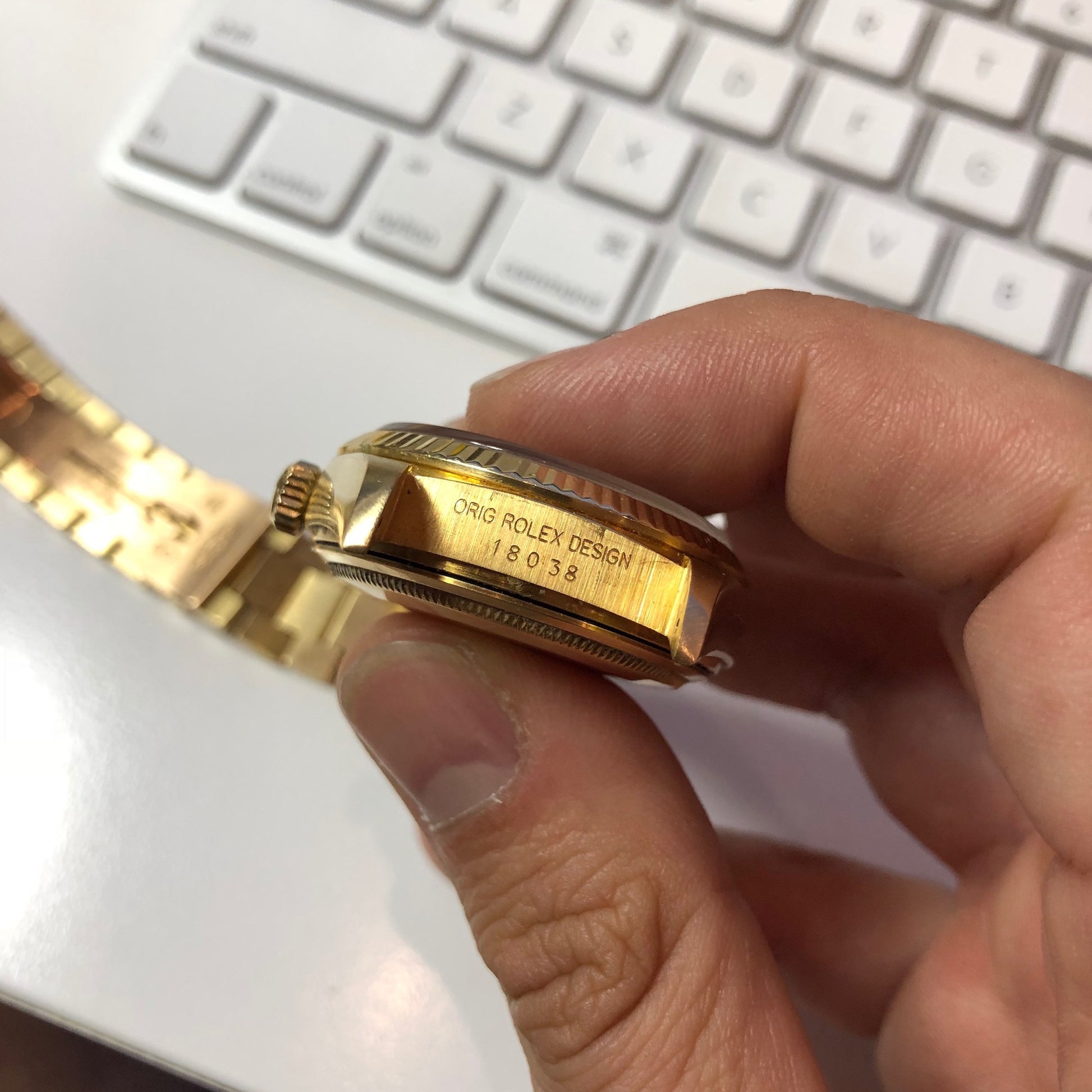 Rolex President 18038 Day Date 18K Yellow Gold Champagne Stick Wristwatch Circa 1986 - Hashtag Watch Company