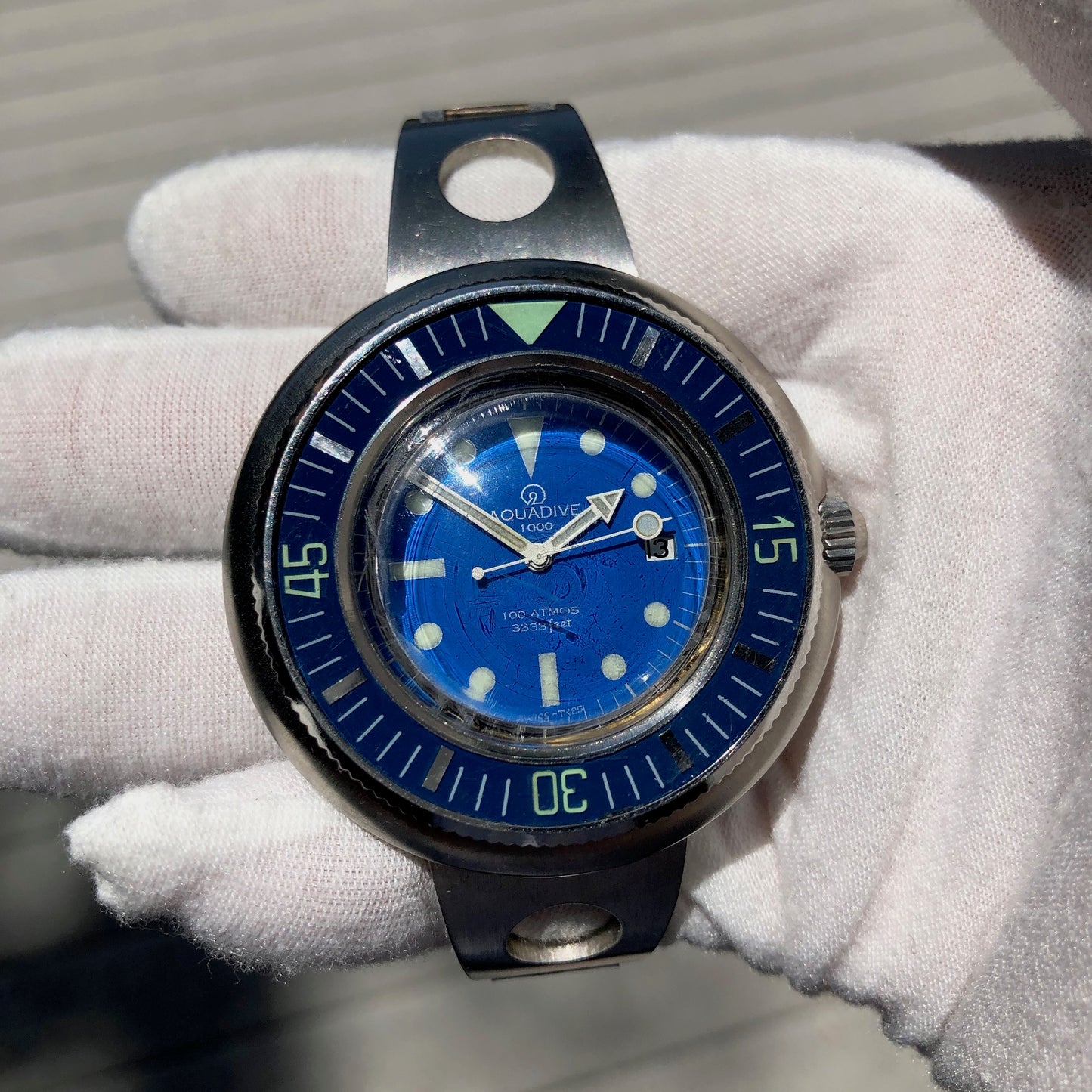 Vintage Aquadive 1000 Blue Stainless Steel Automatic Diving Wristwatch Circa 1960s - Hashtag Watch Company