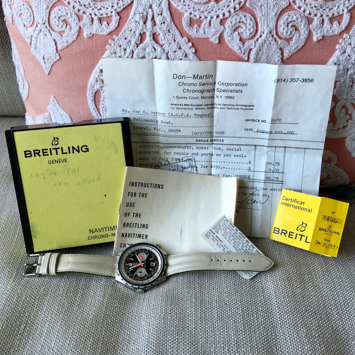 Vintage Breitling Navitimer Chrono-Matic 1806 Stainless Steel Automatic Chronograph Watch 1969 Box & Papers - Hashtag Watch Company