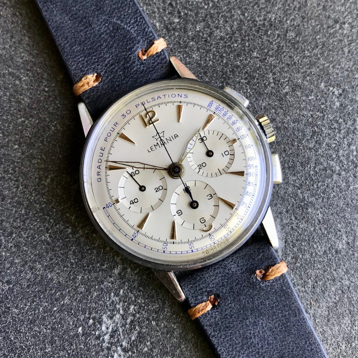 Vintage Lemania Steel Chronograph Pulsations 27CH Manual Wind 35mm Wristwatch 1950's - Hashtag Watch Company