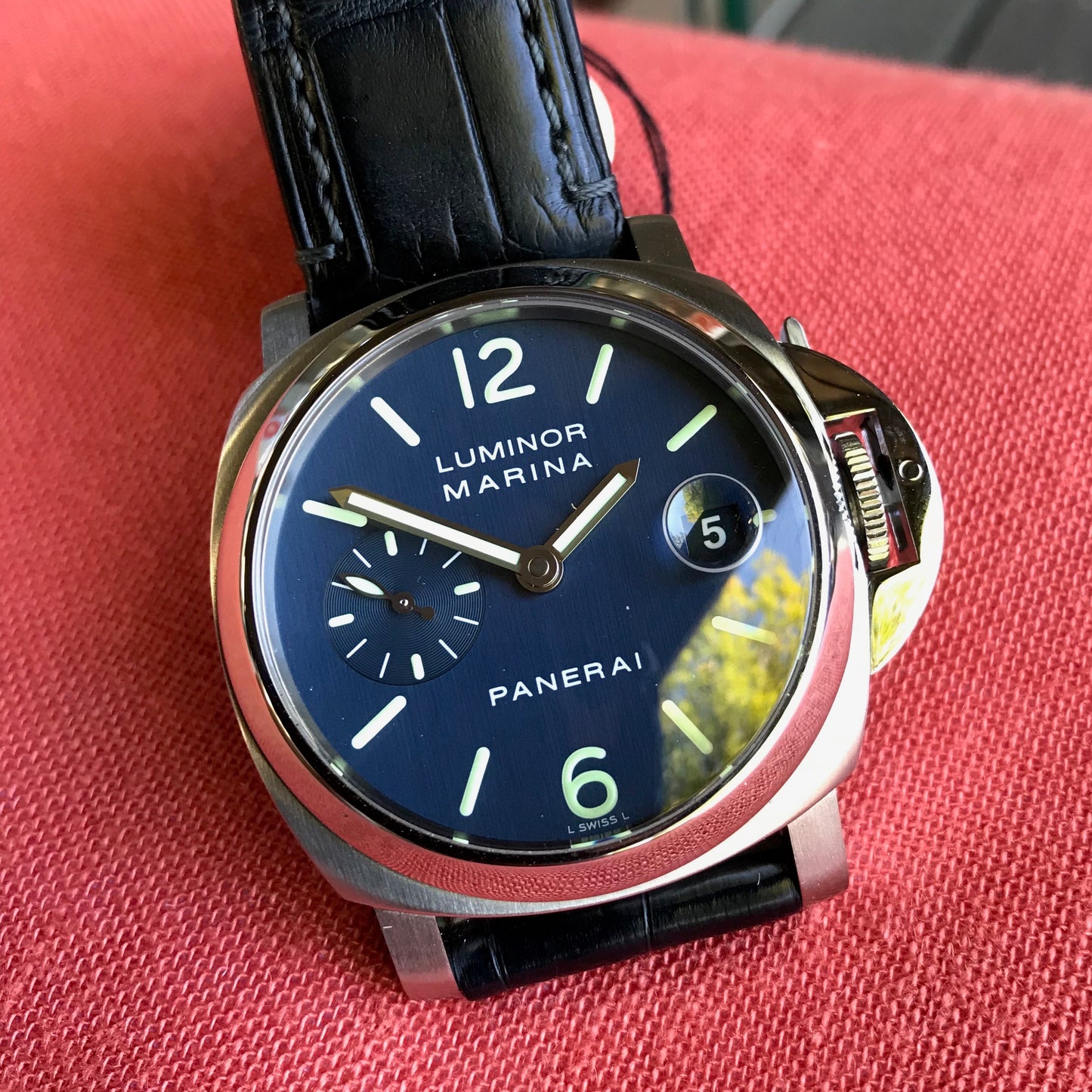 Panerai Luminor Marina PAM 70 Automatic Stainless Steel Blue Wristwatch Box Papers - Hashtag Watch Company
