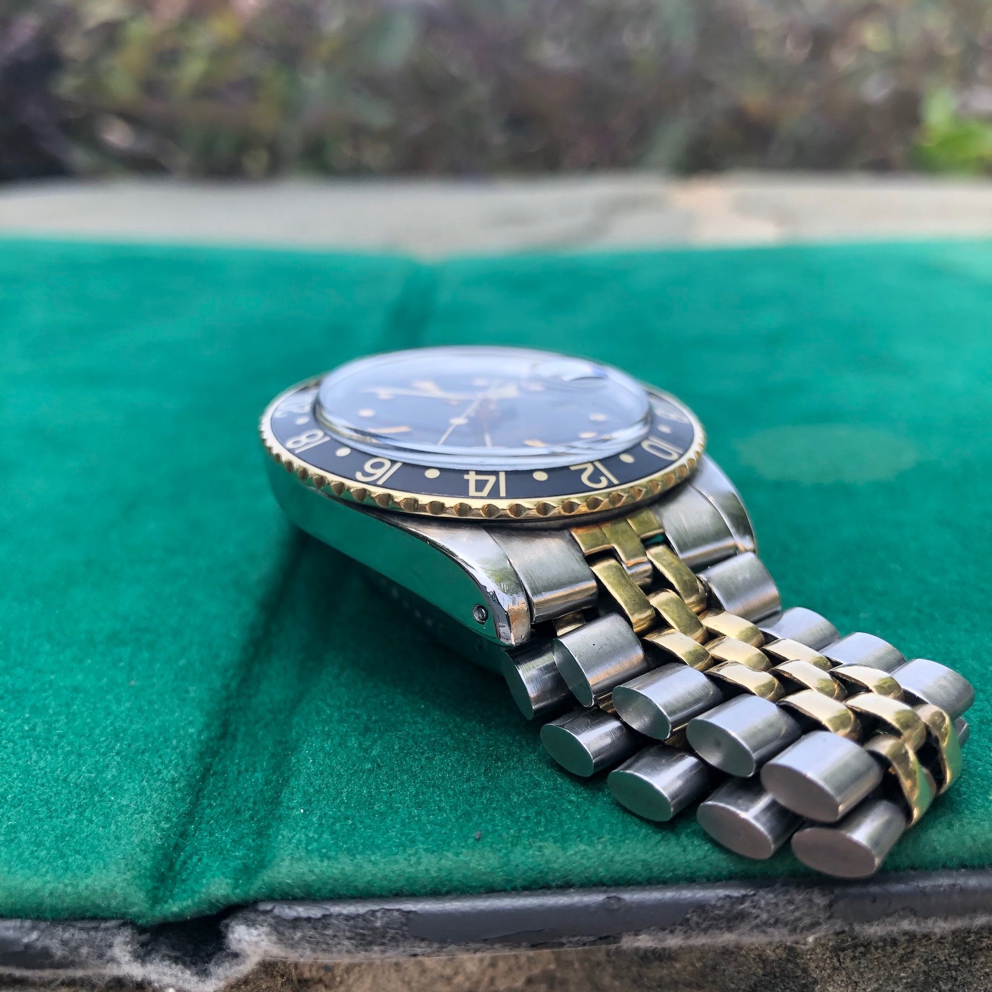 Vintage Rolex GMT MASTER 1675 Black Tiger Eye Nipple Jubilee Bracelet Wristwatch Circa 1978 - Hashtag Watch Company