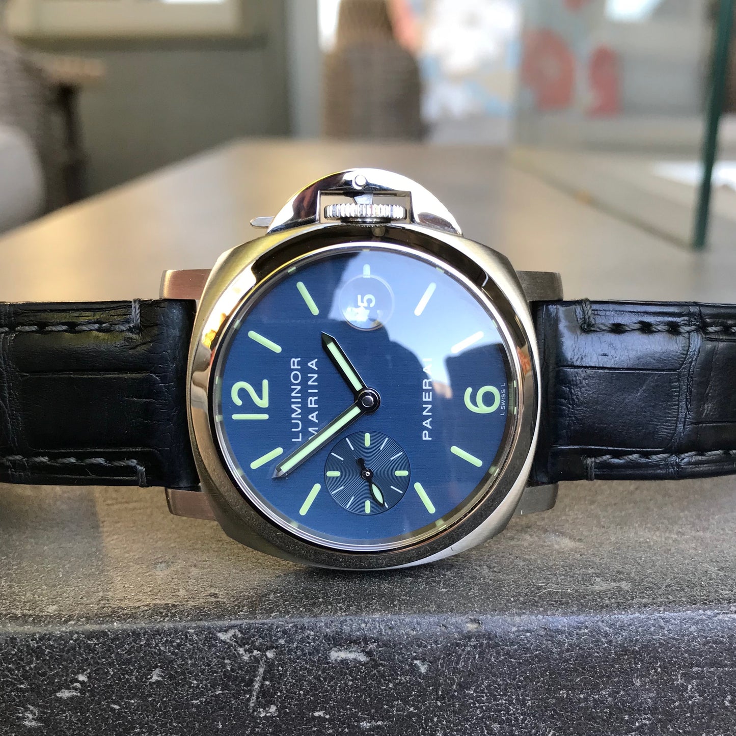 Panerai Luminor Marina PAM 70 Automatic Stainless Steel Blue Wristwatch Box Papers - Hashtag Watch Company