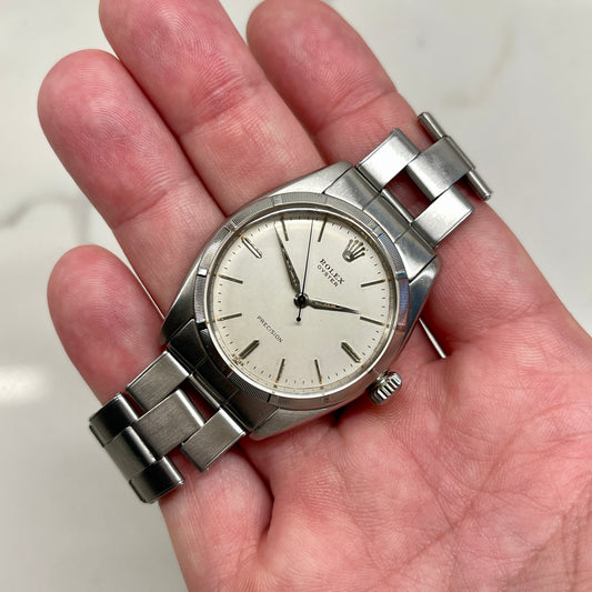 1959 Vintage Rolex Oyster Perpetual 6427 Original Silver Dial Manual Sword Hands Wristwatch - Hashtag Watch Company