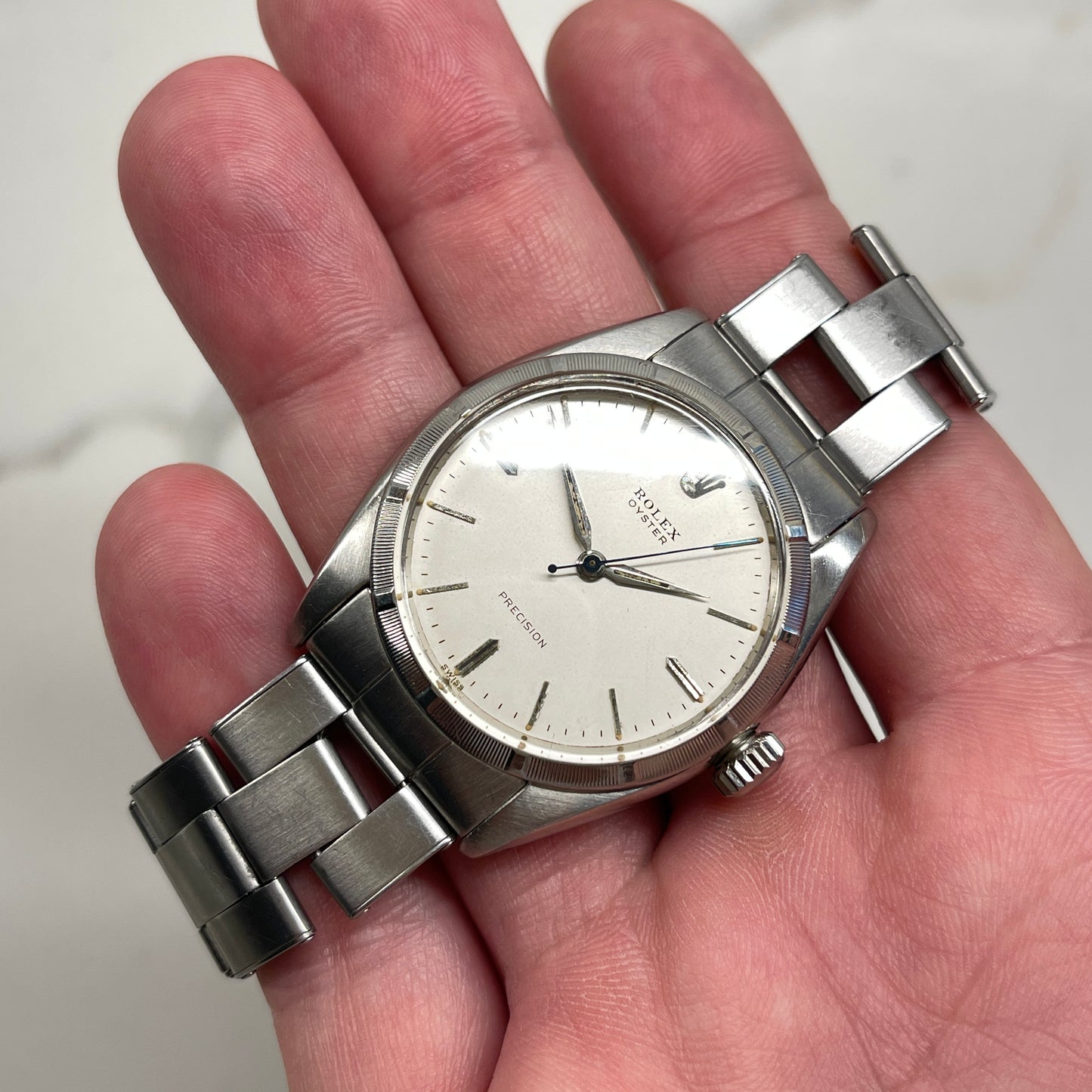 1959 Vintage Rolex Oyster Perpetual 6427 Original Silver Dial Manual Sword Hands Wristwatch - Hashtag Watch Company