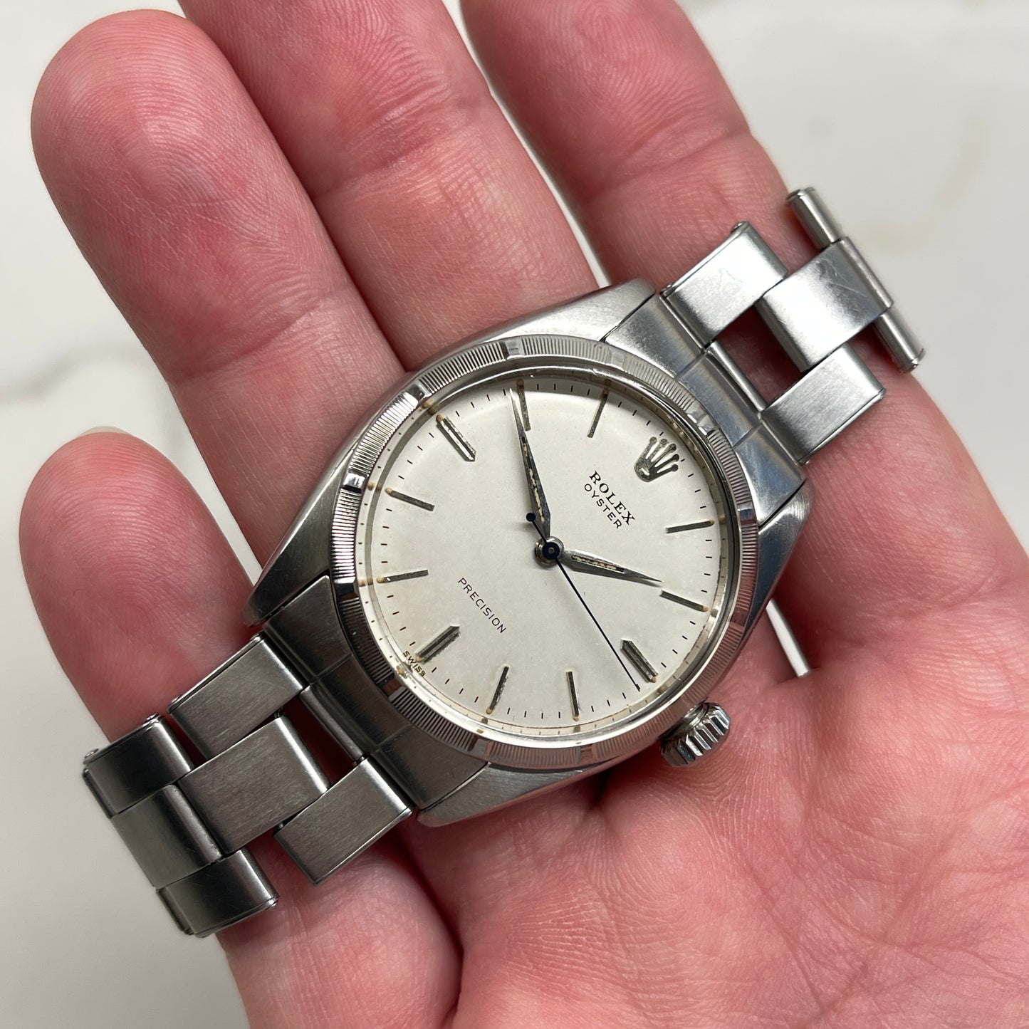 1959 Vintage Rolex Oyster Perpetual 6427 Original Silver Dial Manual Sword Hands Wristwatch - Hashtag Watch Company