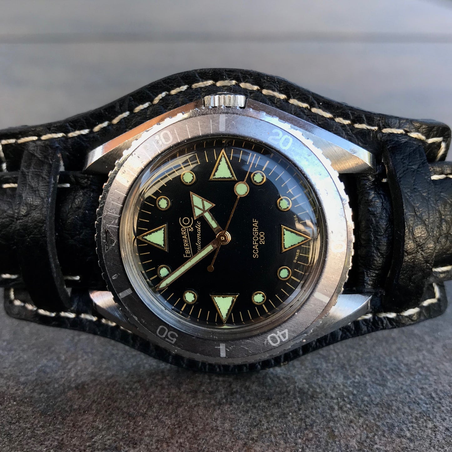 Vintage Eberhard & Co. Scafograf 200 Stainless Steel Divers Gilt Wristwatch - Hashtag Watch Company