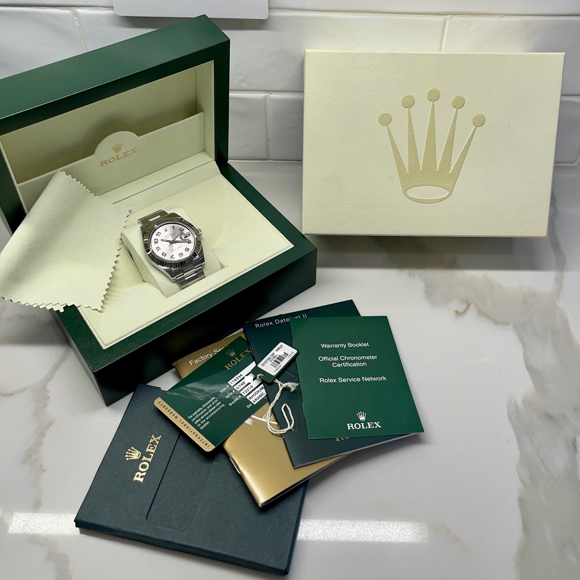 2014 Rolex Datejust II 116334 Rhodium Arabic Fluted 18K Steel Oyster 41mm Wristwatch Box Papers - Hashtag Watch Company