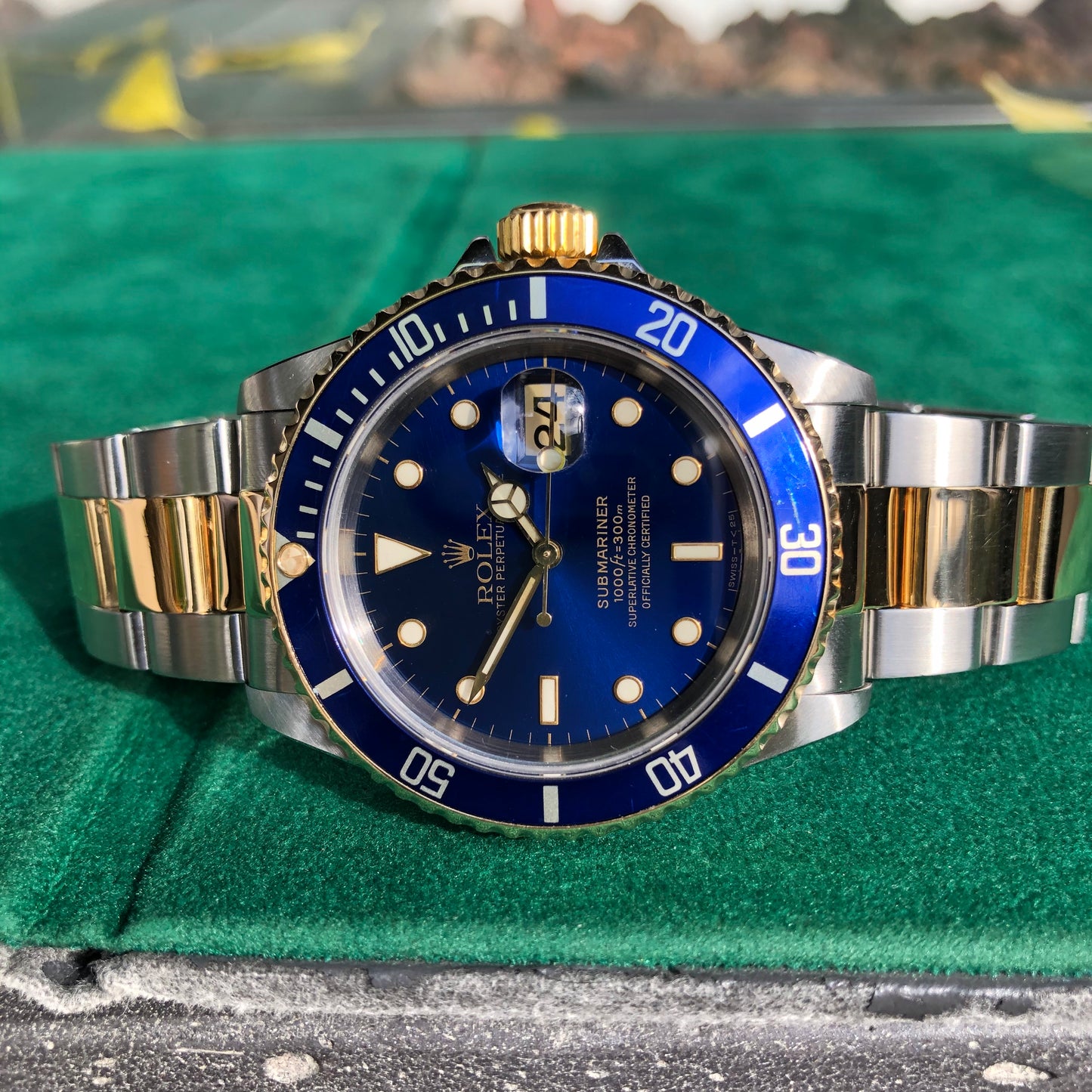 Rolex Submariner Date 16613 Blue Two Tone Stainless Steel Gold Wristwatch Box Papers Circa 1995 - Hashtag Watch Company