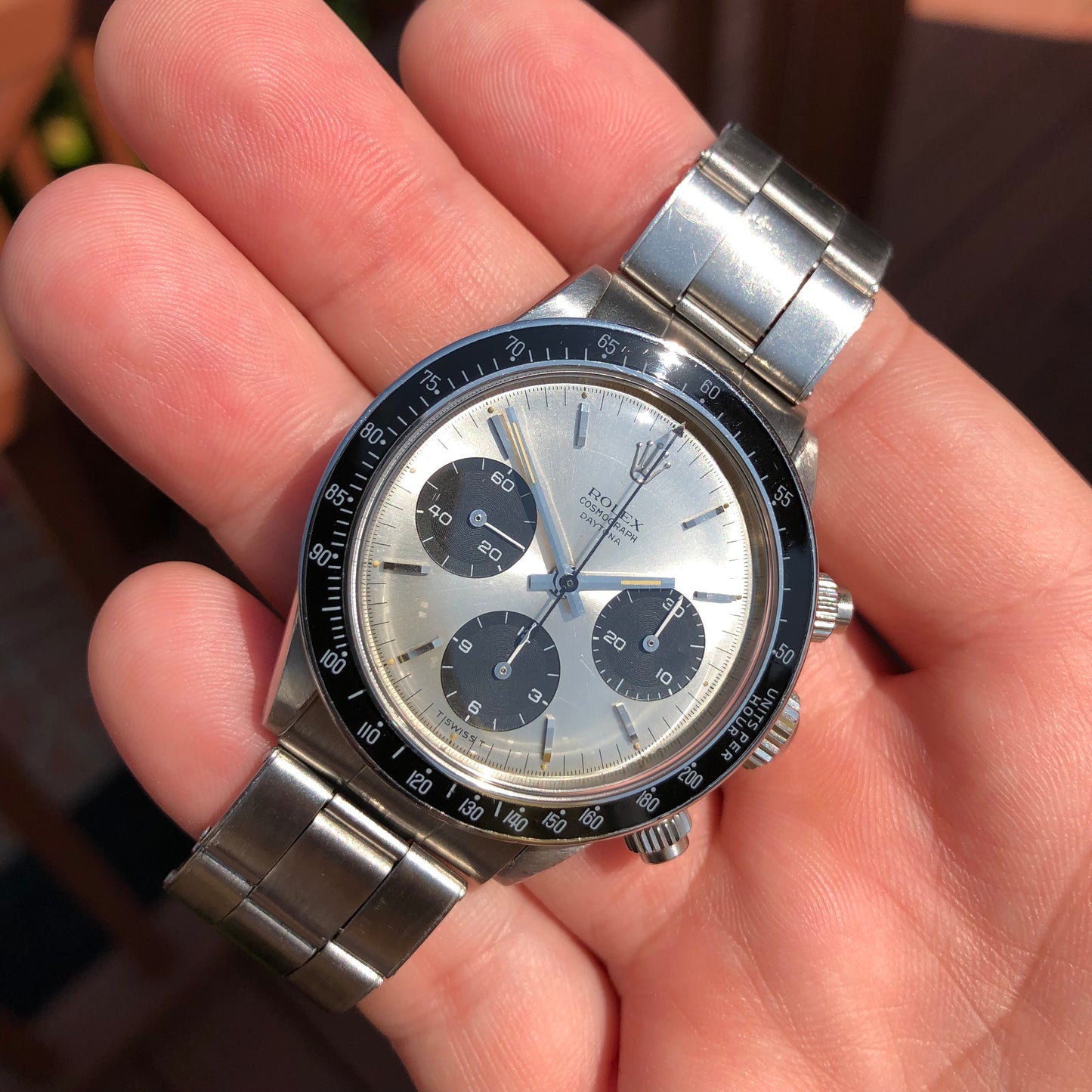 1966 Rolex Daytona 6240 Cosmograph Silver Steel Oyster Chronograph Wristwatch - Hashtag Watch Company