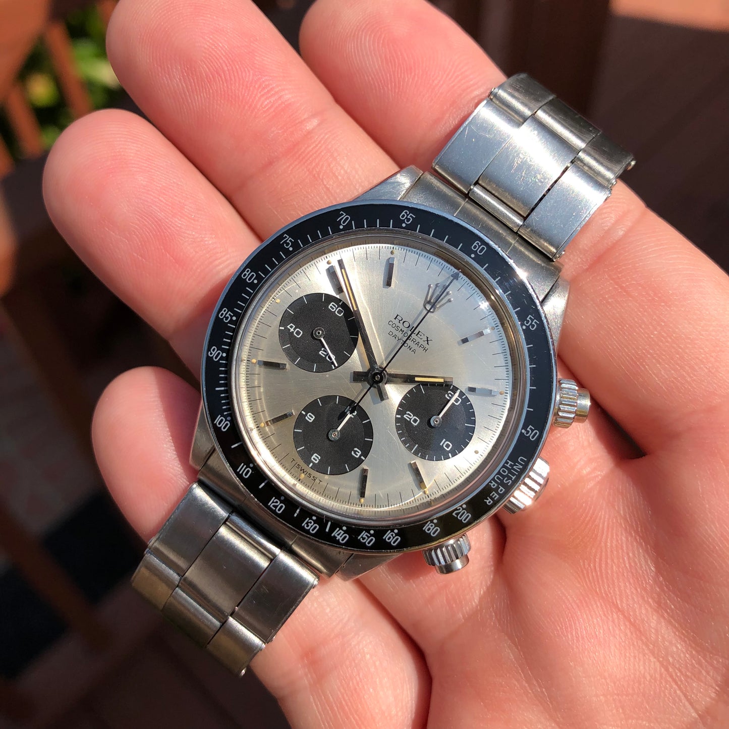 1966 Rolex Daytona 6240 Cosmograph Silver Steel Oyster Chronograph Wristwatch - Hashtag Watch Company