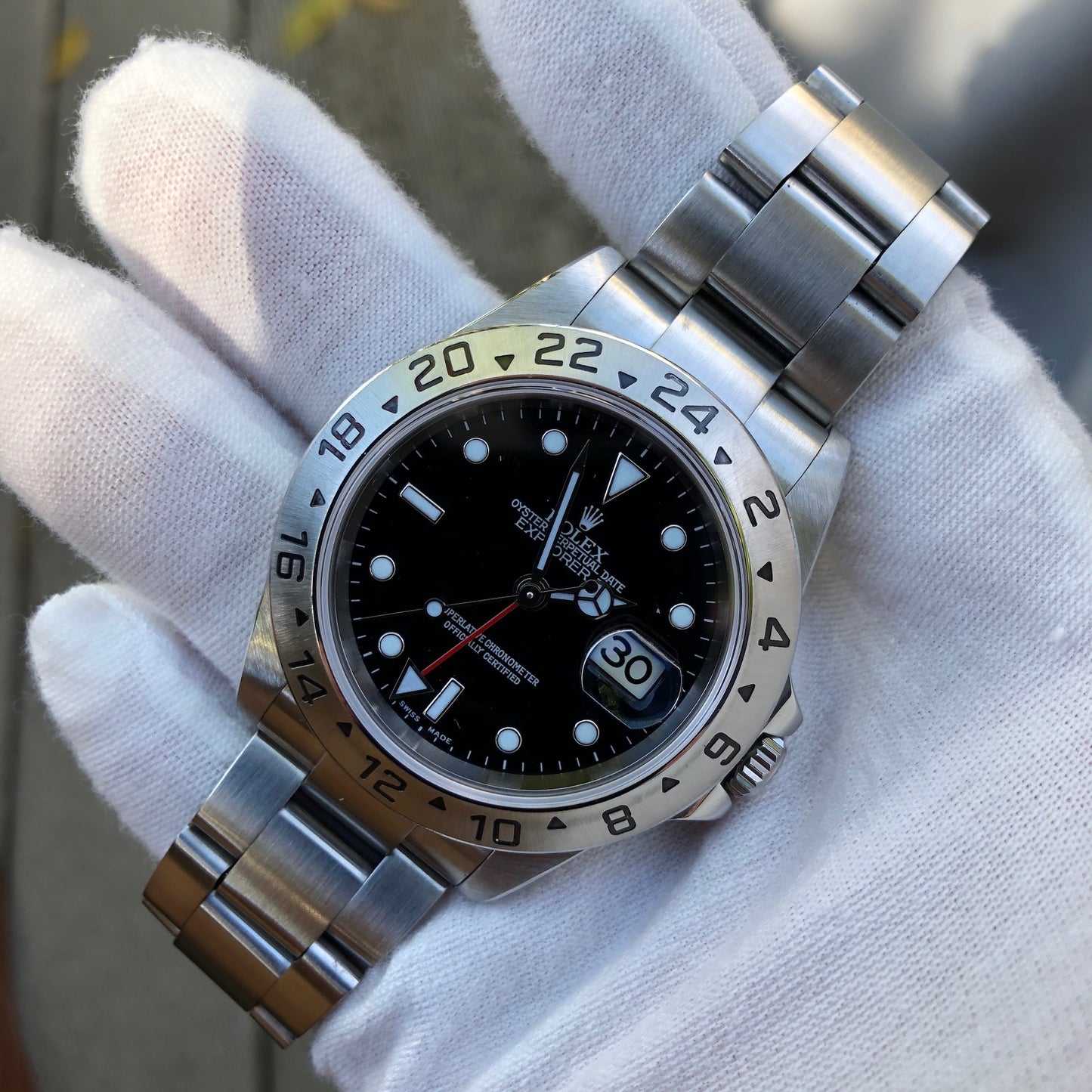 Rolex Explorer II 16570 Black Stainless Steel GMT Oyster Z Serial Wristwatch Box & Papers Circa 2006 - Hashtag Watch Company