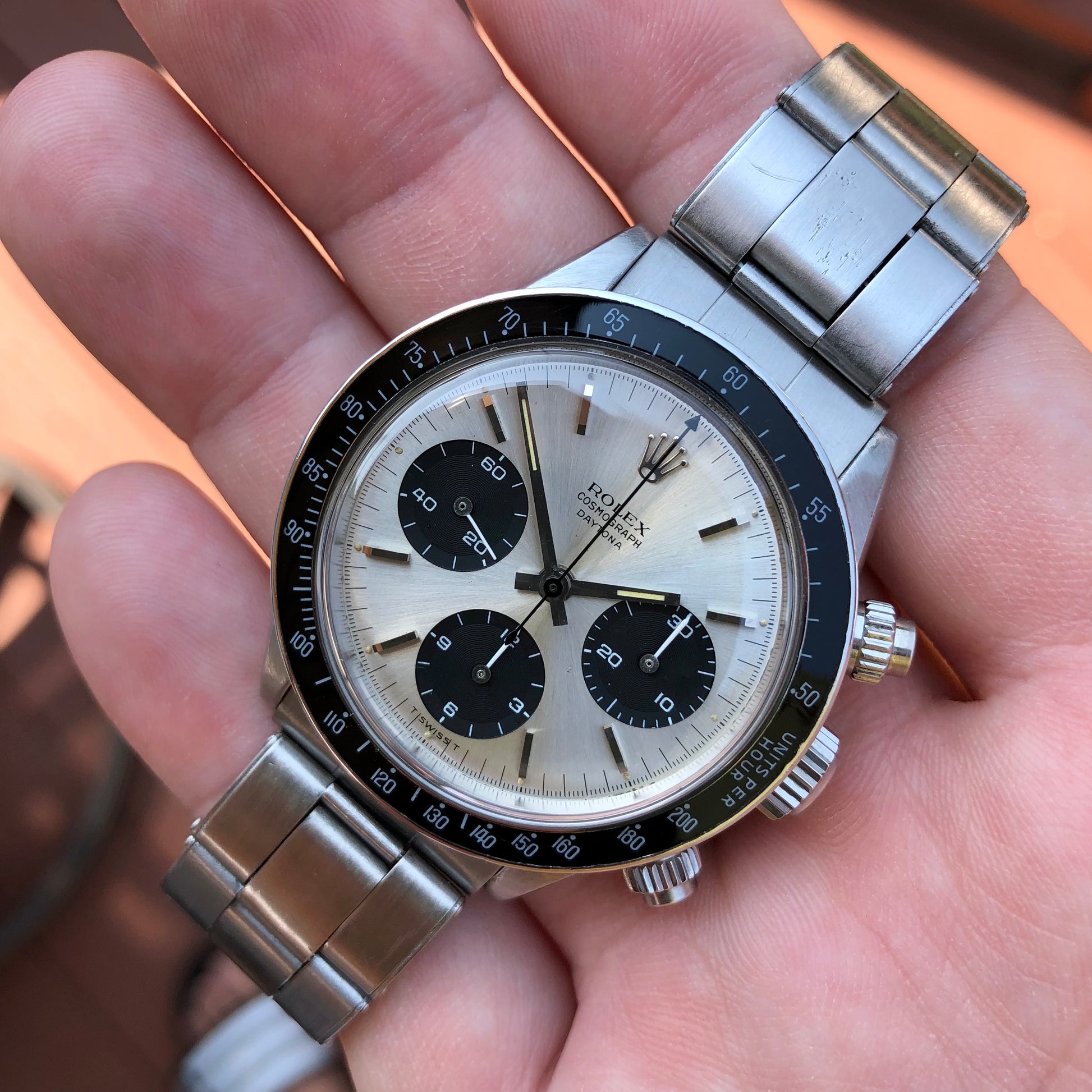 1966 Rolex Daytona 6240 Cosmograph Silver Steel Oyster Chronograph Wristwatch - Hashtag Watch Company