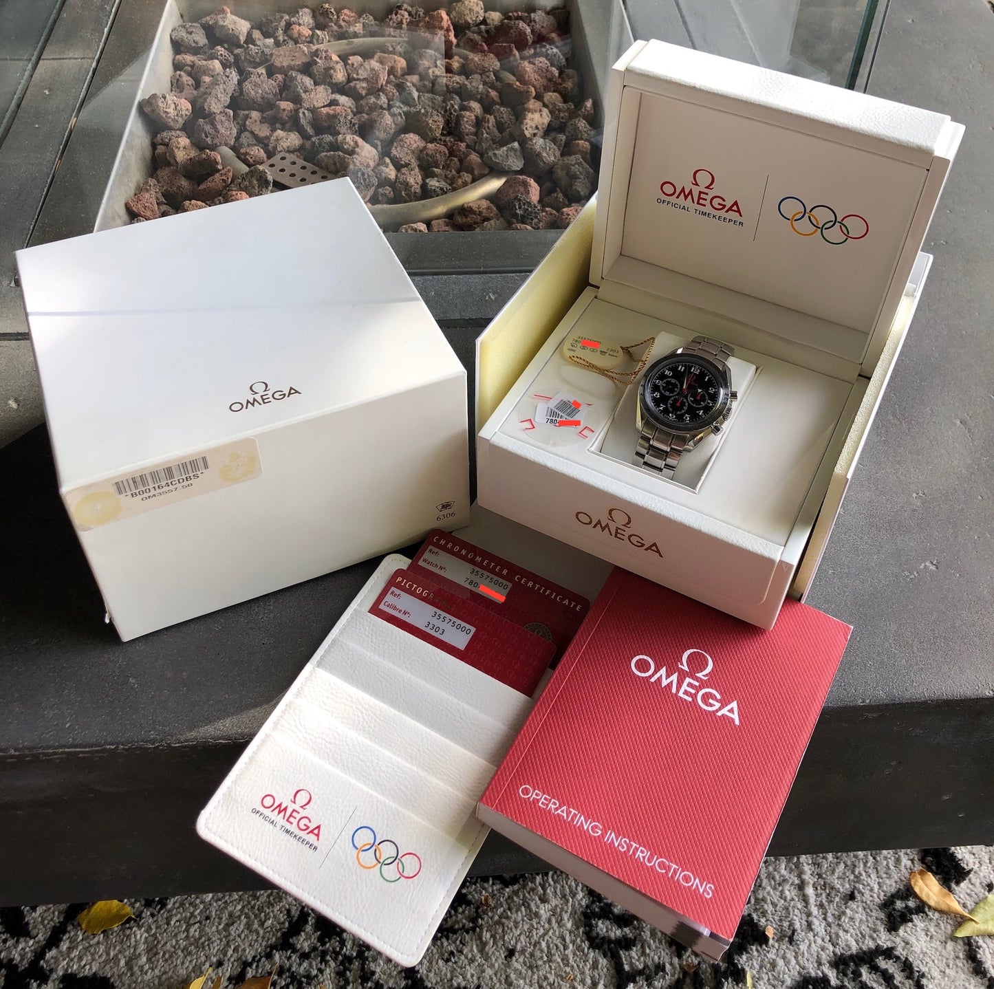 Omega 3557.50.00 Speedmaster Broad Arrow Olympic Collection Chronograph Wristwatch Box Papers - Hashtag Watch Company