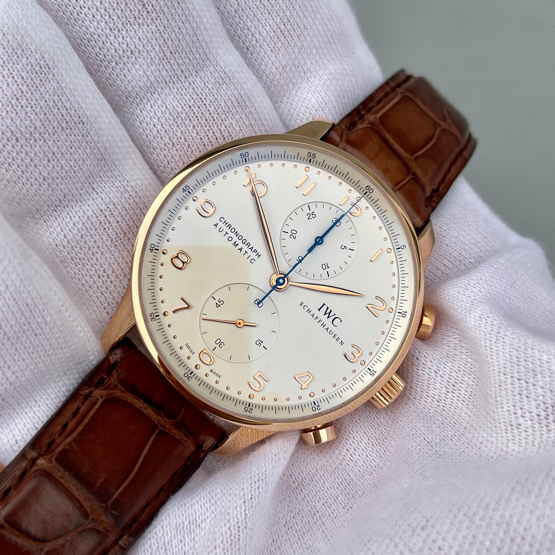 2020 IWC Portugieser IW371480 18K Rose Gold Automatic Chronograph Wristwatch Box Papers - Hashtag Watch Company