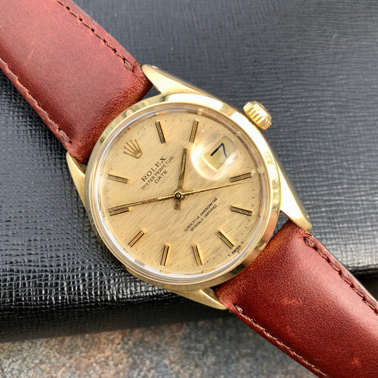 Vintage Rolex Date 1550 14K Gold Capped Steel Oyster Perpetual Cal 1570 Wristwatch Circa 1970 - Hashtag Watch Company