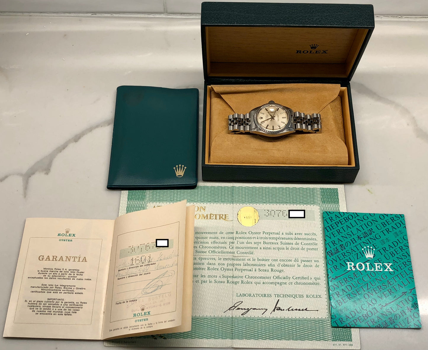 1971 Rolex Datejust 1601 Steel Engine Turned Jubilee Silver Dial Wristwatch Box Papers - Hashtag Watch Co.