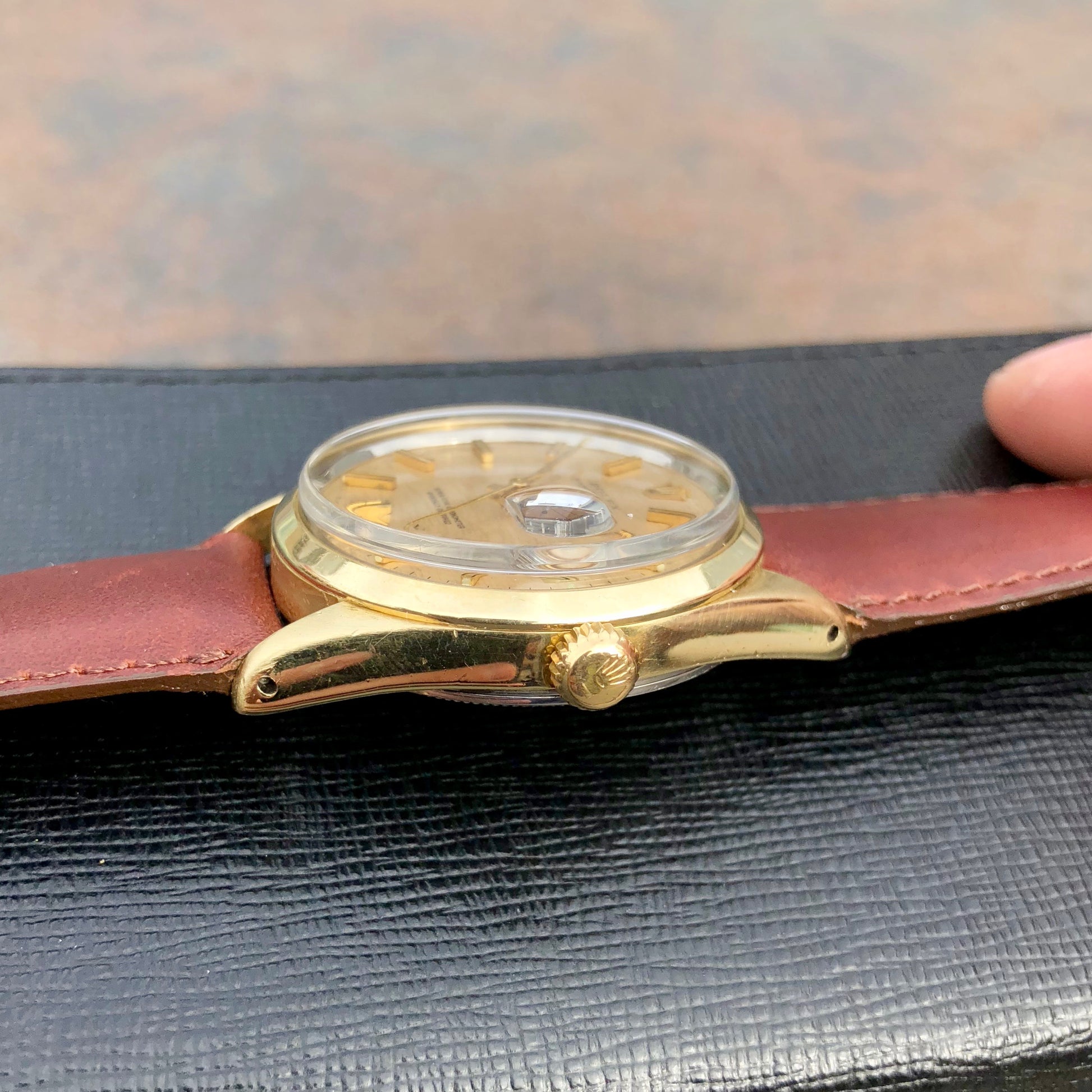 Vintage Rolex Date 1550 14K Gold Capped Steel Oyster Perpetual Cal 1570 Wristwatch Circa 1970 - Hashtag Watch Company