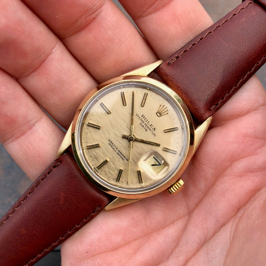 Vintage Rolex Date 1550 14K Gold Capped Steel Oyster Perpetual Cal 1570 Wristwatch Circa 1970 - Hashtag Watch Company