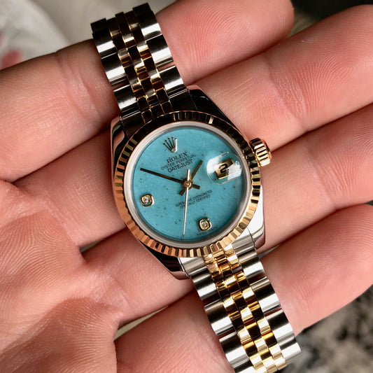 Rolex Datejust 179173 Jadeite Blue Diamond Dial Ladies Jubilee Two Tone Automatic Wristwatch Box & Papers - Hashtag Watch Company