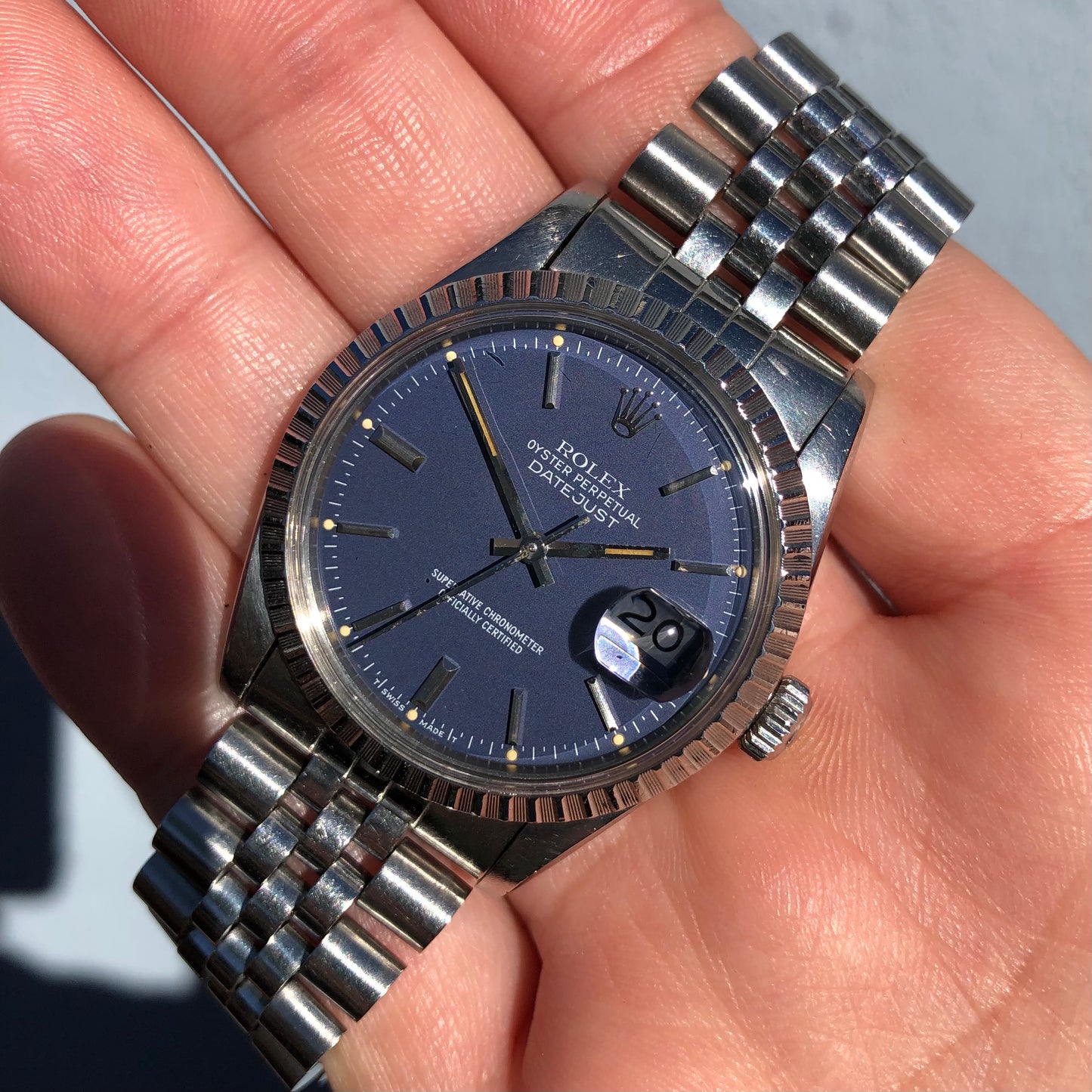 1984 Rolex Datejust 16030 Steel Blue Engine Turned Automatic Wristwatch - Hashtag Watch Company