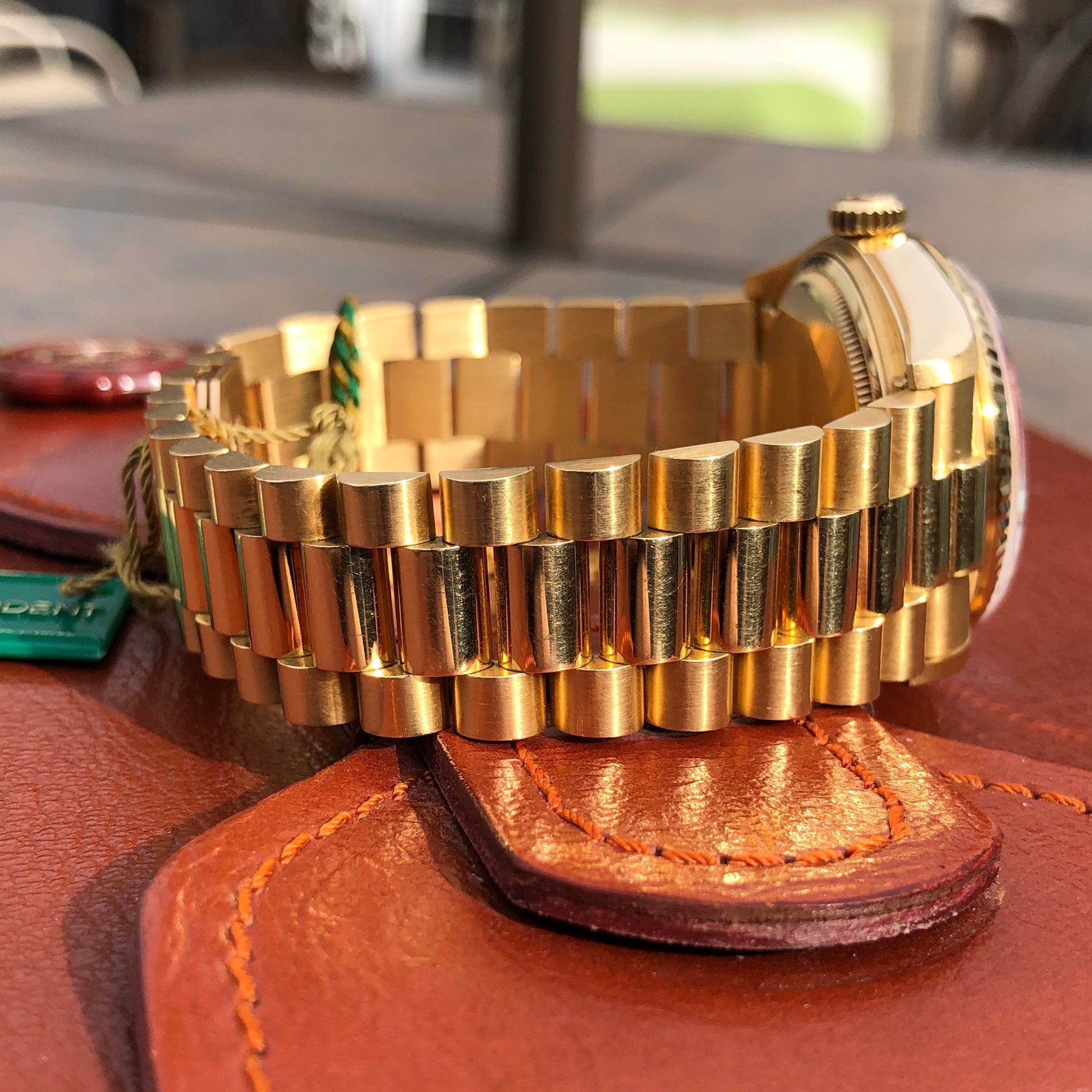 Rolex President 18038 Day Date 18K Yellow Gold Black Roman Circa 1984 Box & Tags - Hashtag Watch Company