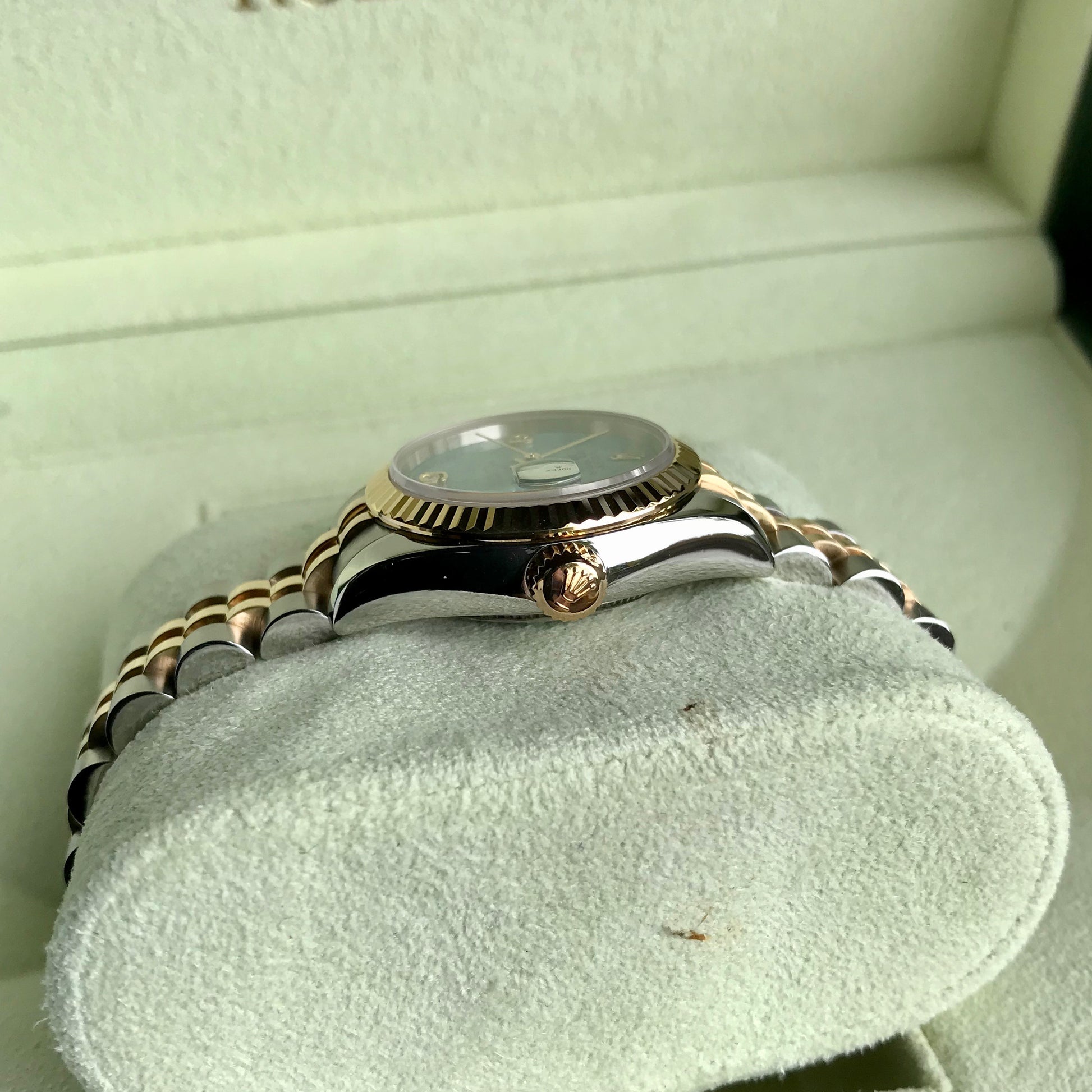 Rolex Datejust 179173 Jadeite Blue Diamond Dial Ladies Jubilee Two Tone Automatic Wristwatch Box & Papers - Hashtag Watch Company