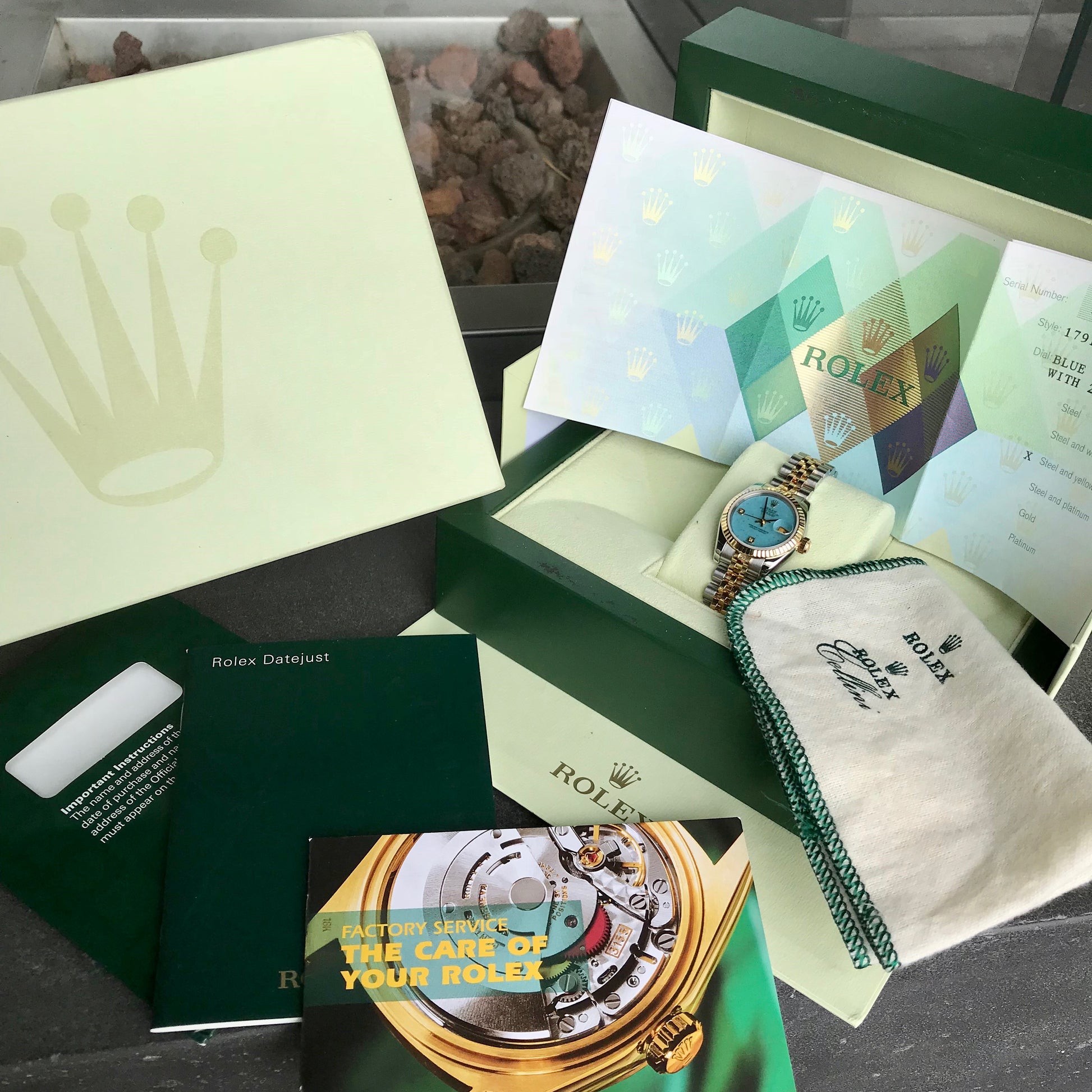 Rolex Datejust 179173 Jadeite Blue Diamond Dial Ladies Jubilee Two Tone Automatic Wristwatch Box & Papers - Hashtag Watch Company