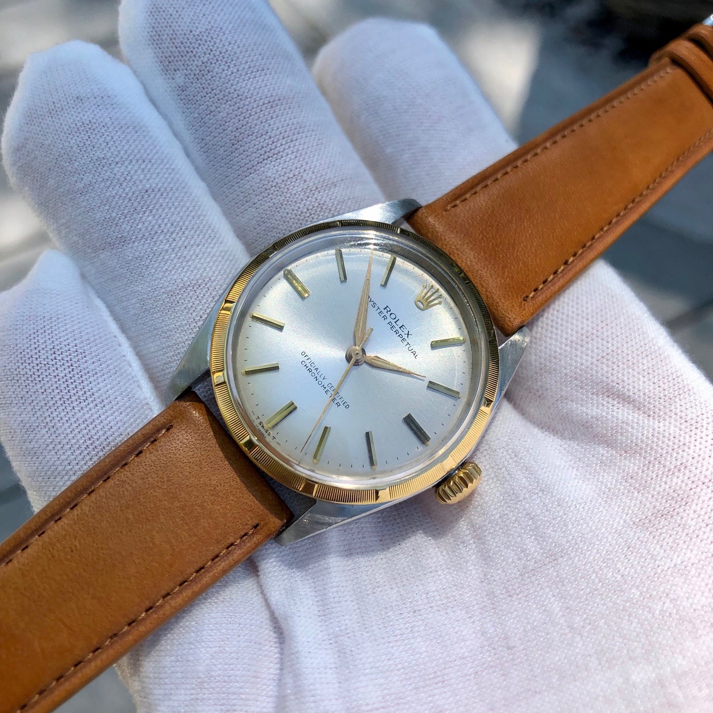 Vintage Rolex Oyster Perpetual 6285 Two Tone Stainless Steel Gold Silver Automatic Wristwatch Circa 1958 - Hashtag Watch Company
