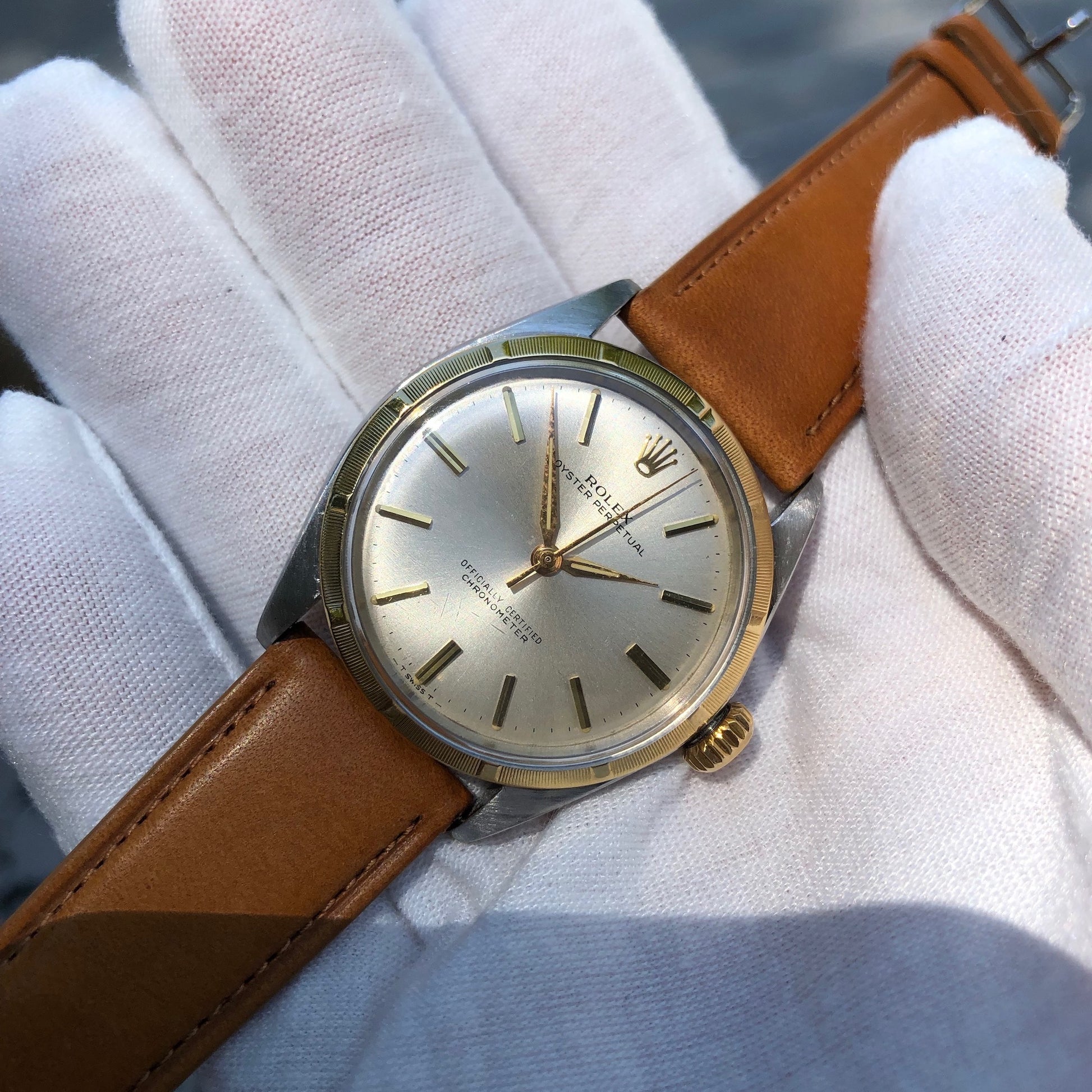 Vintage Rolex Oyster Perpetual 6285 Two Tone Stainless Steel Gold Silver Automatic Wristwatch Circa 1958 - Hashtag Watch Company