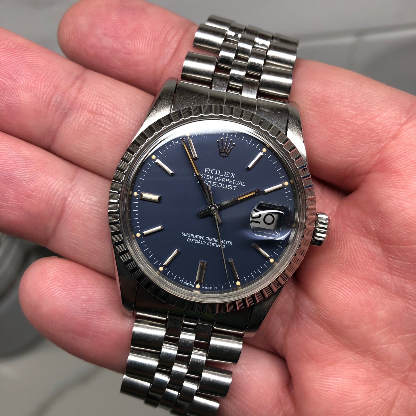 1984 Rolex Datejust 16030 Steel Blue Engine Turned Automatic Wristwatch - Hashtag Watch Company