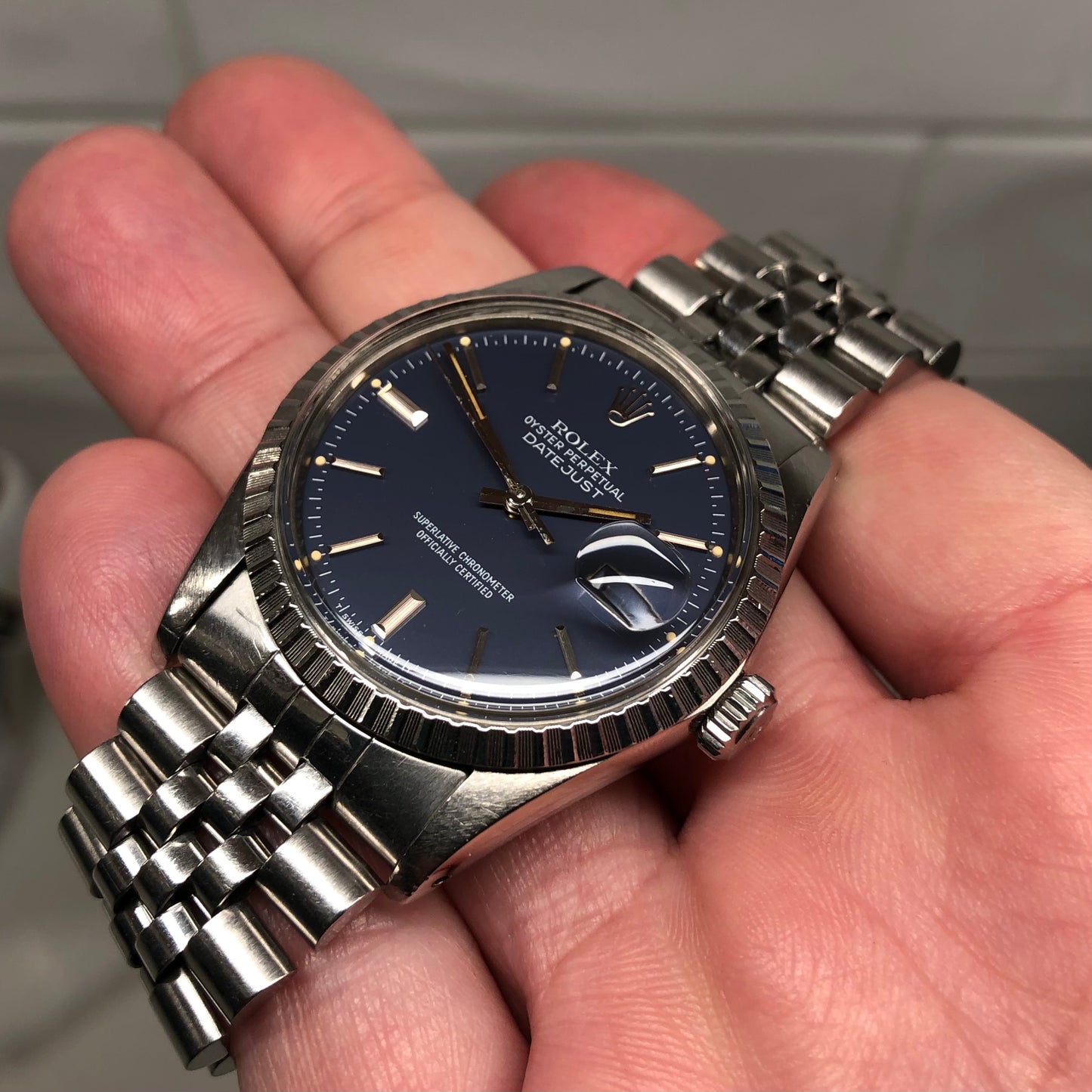 1984 Rolex Datejust 16030 Steel Blue Engine Turned Automatic Wristwatch - Hashtag Watch Company