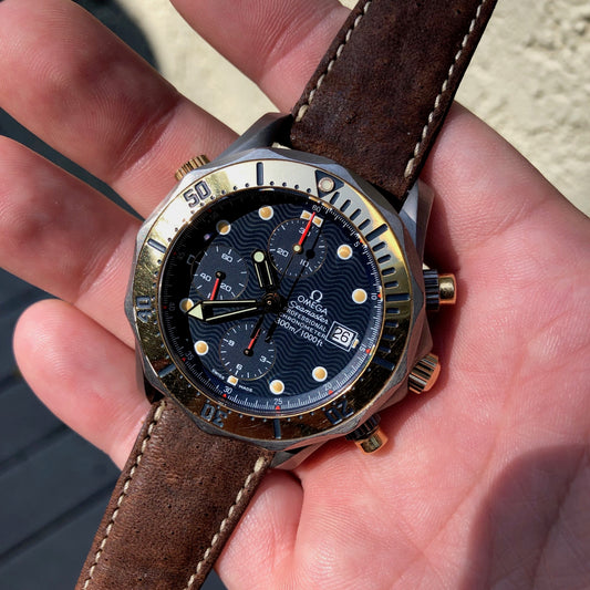 Omega Seamaster Professional 300M 2296.80 Titanium Chronograph Gold Bezel Automatic Wristwatch - Hashtag Watch Company