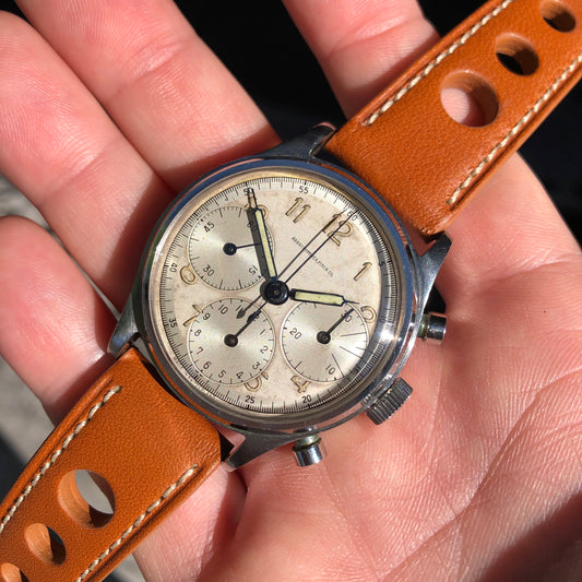 Vintage Abercrombie & Fitch Co. 59322 Heuer Chronograph Valjoux 71 Manual Steel Wristwatch - Hashtag Watch Company