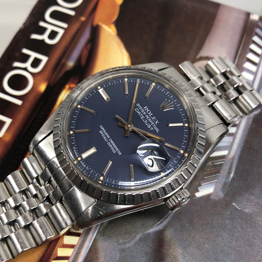 1984 Rolex Datejust 16030 Steel Blue Engine Turned Automatic Wristwatch - Hashtag Watch Company