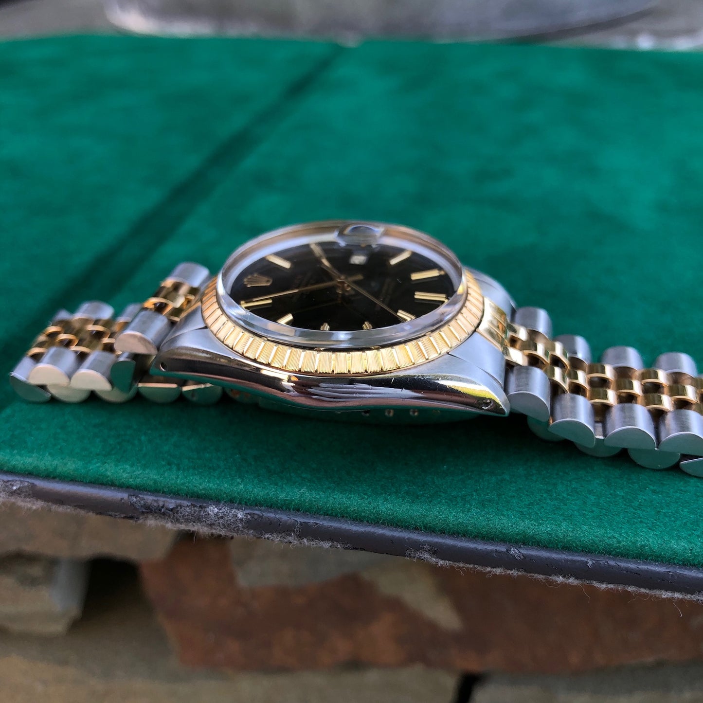 Vintage Rolex Date 15053 Two Tone Steel 18K Yellow Gold Black Jubilee Wristwatch Circa 1984 - Hashtag Watch Company