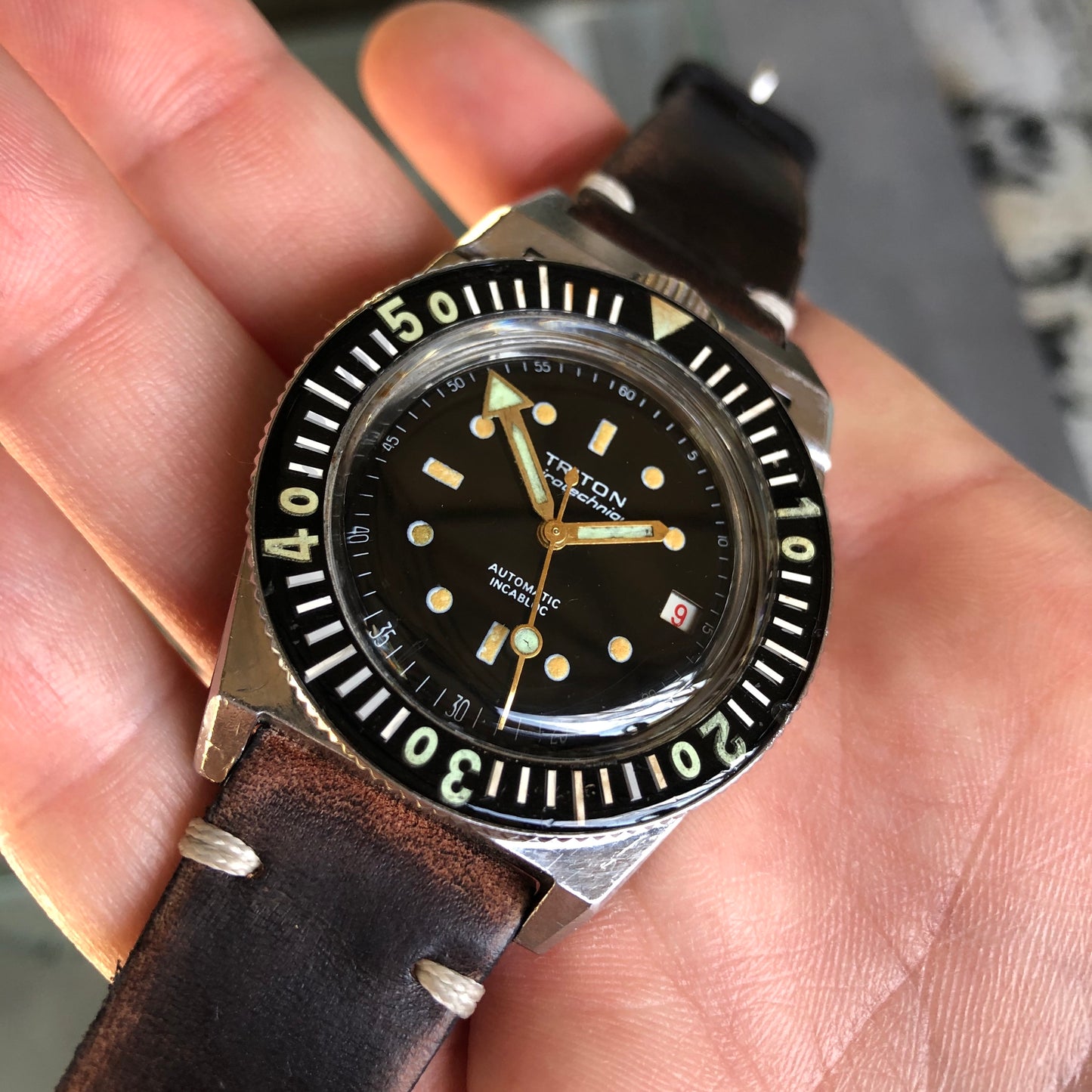 Vintage Triton Spirotechnique Diving Bakelite Roulette Date Automatic Wristwatch - Hashtag Watch Company