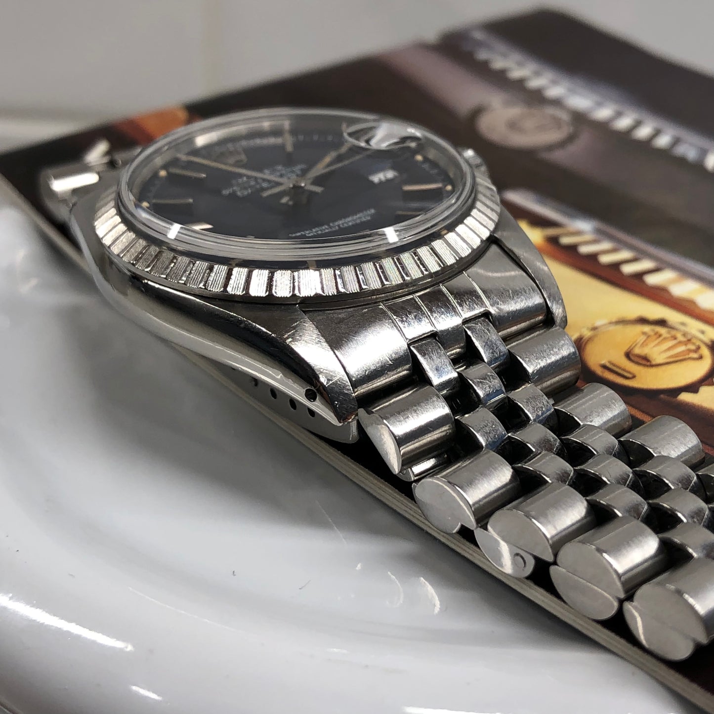 1984 Rolex Datejust 16030 Steel Blue Engine Turned Automatic Wristwatch - Hashtag Watch Company