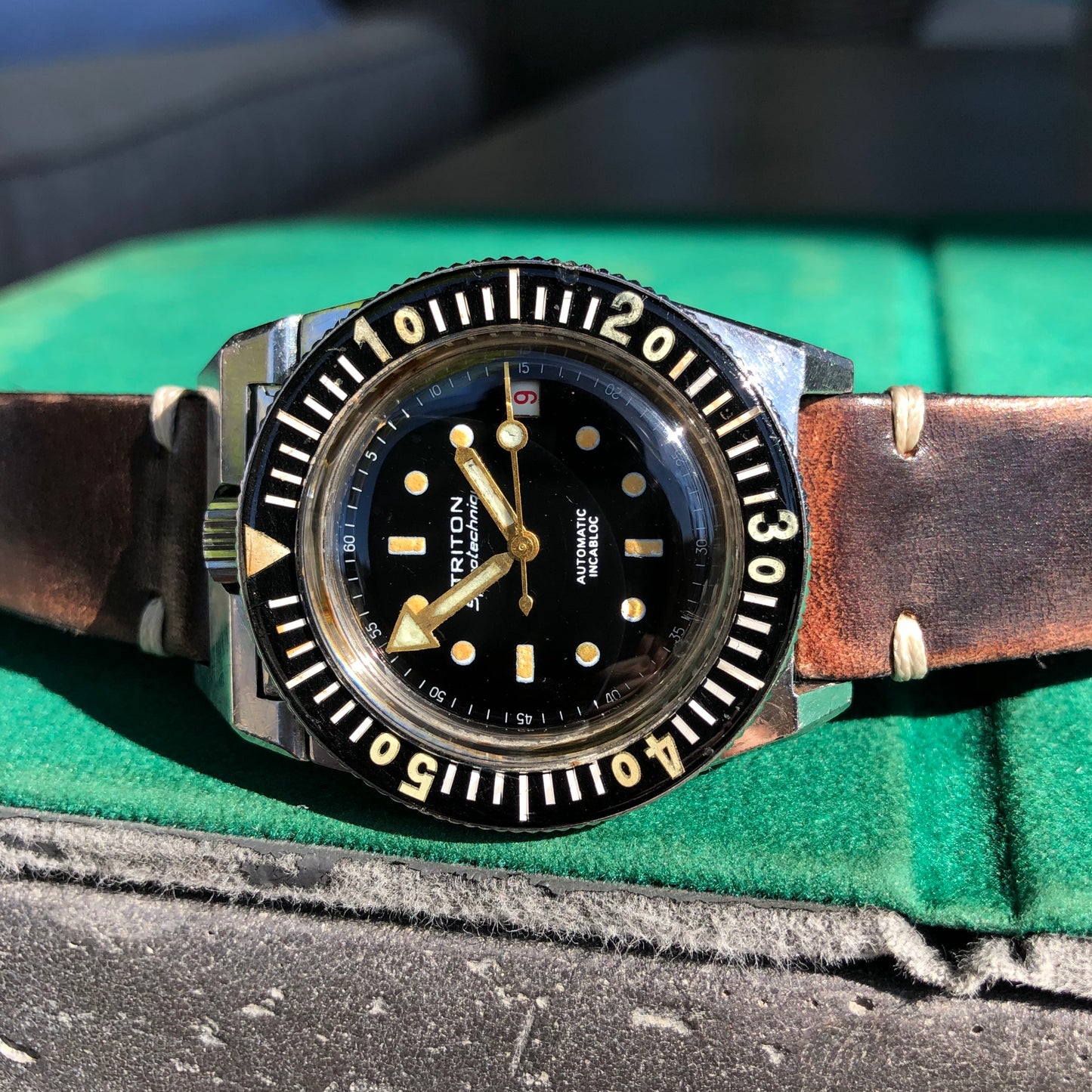 Vintage Triton Spirotechnique Diving Bakelite Roulette Date Automatic Wristwatch - Hashtag Watch Company