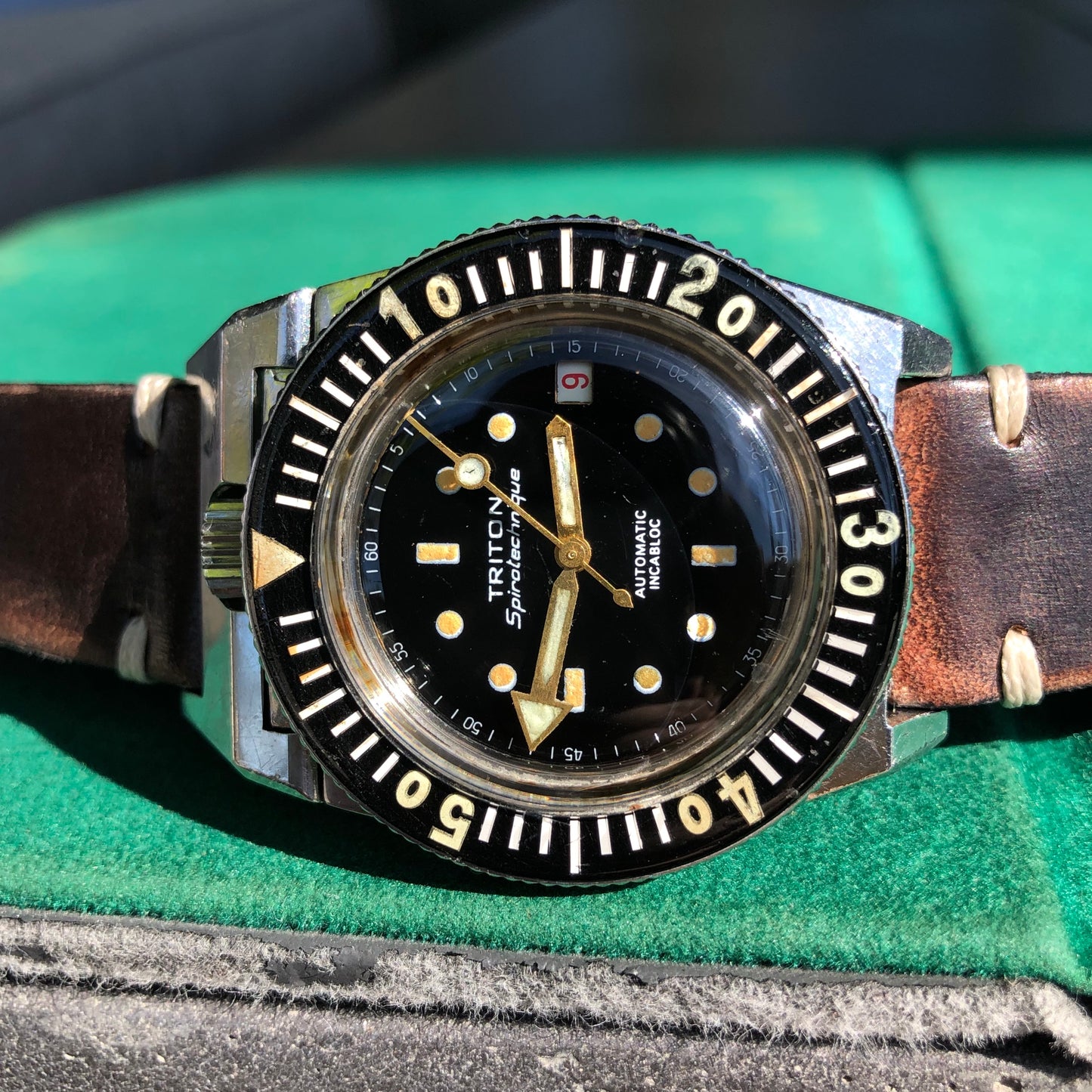 Vintage Triton Spirotechnique Diving Bakelite Roulette Date Automatic Wristwatch - Hashtag Watch Company