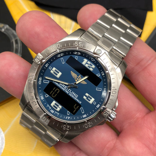 Breitling Aerospace Avantage E79362 Digital Blue Dial Titanium 42mm Quartz Wristwatch Unworn Wrapped - Hashtag Watch Company